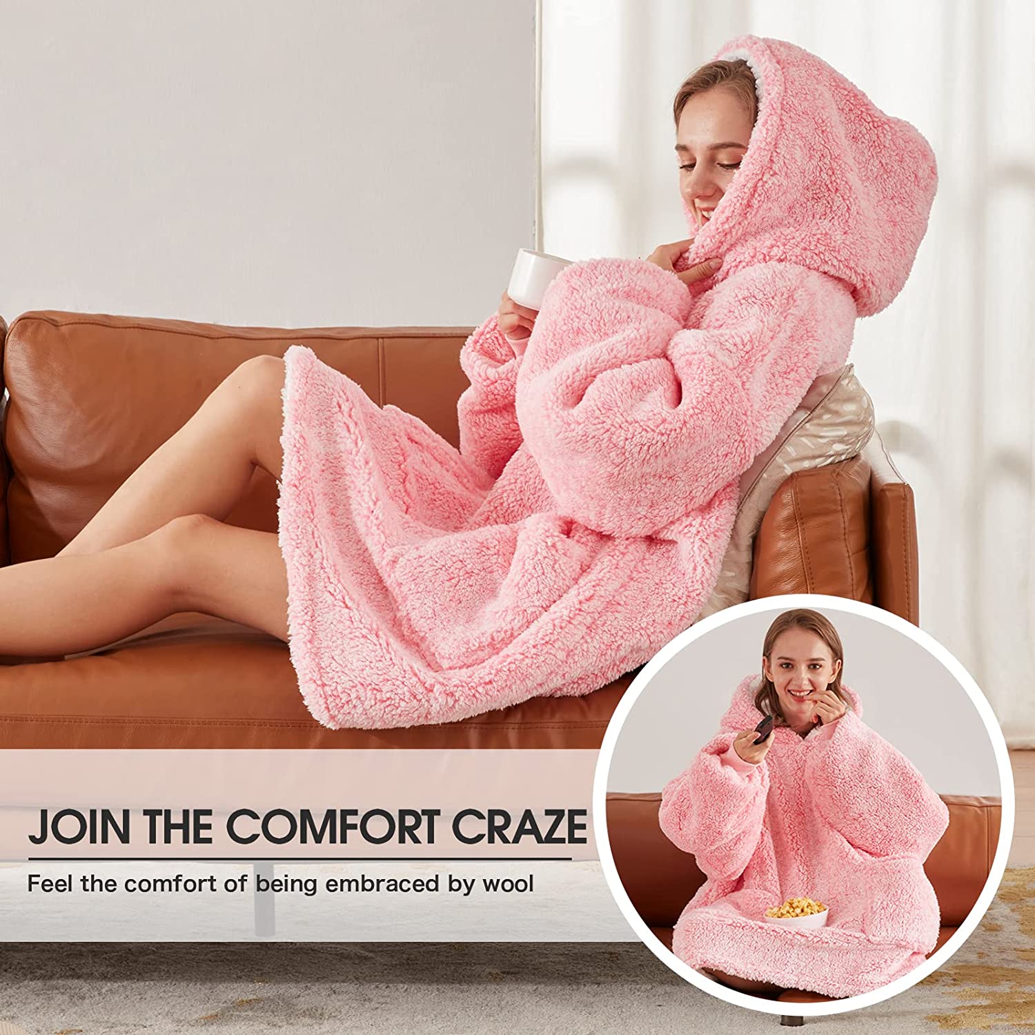 greenoak Blanket Hoodie Oversized Sherpa Wearable Blanket Sweatshirt