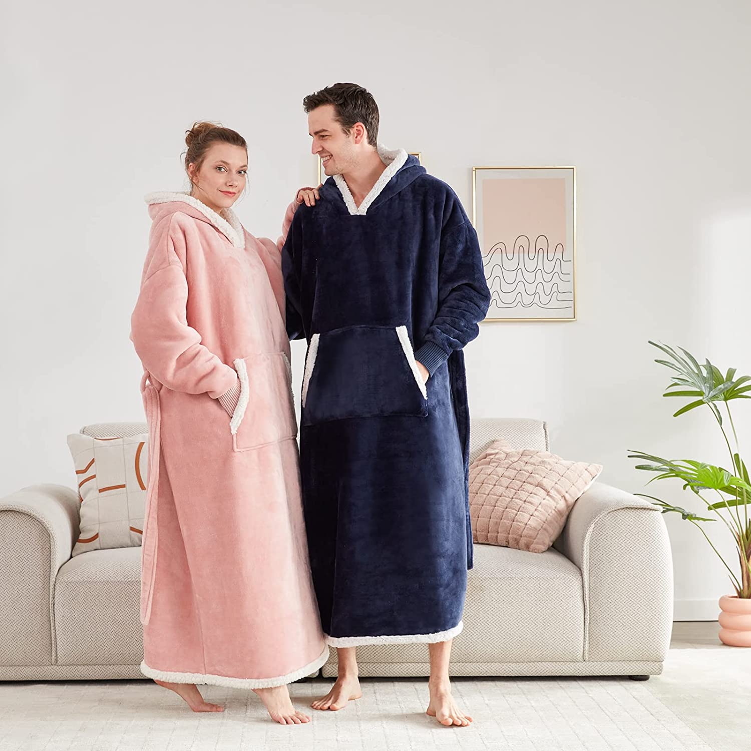 Touchat Wearable Blanket Hoodie Blanket, Flannel Sherpa Fleece Comfy