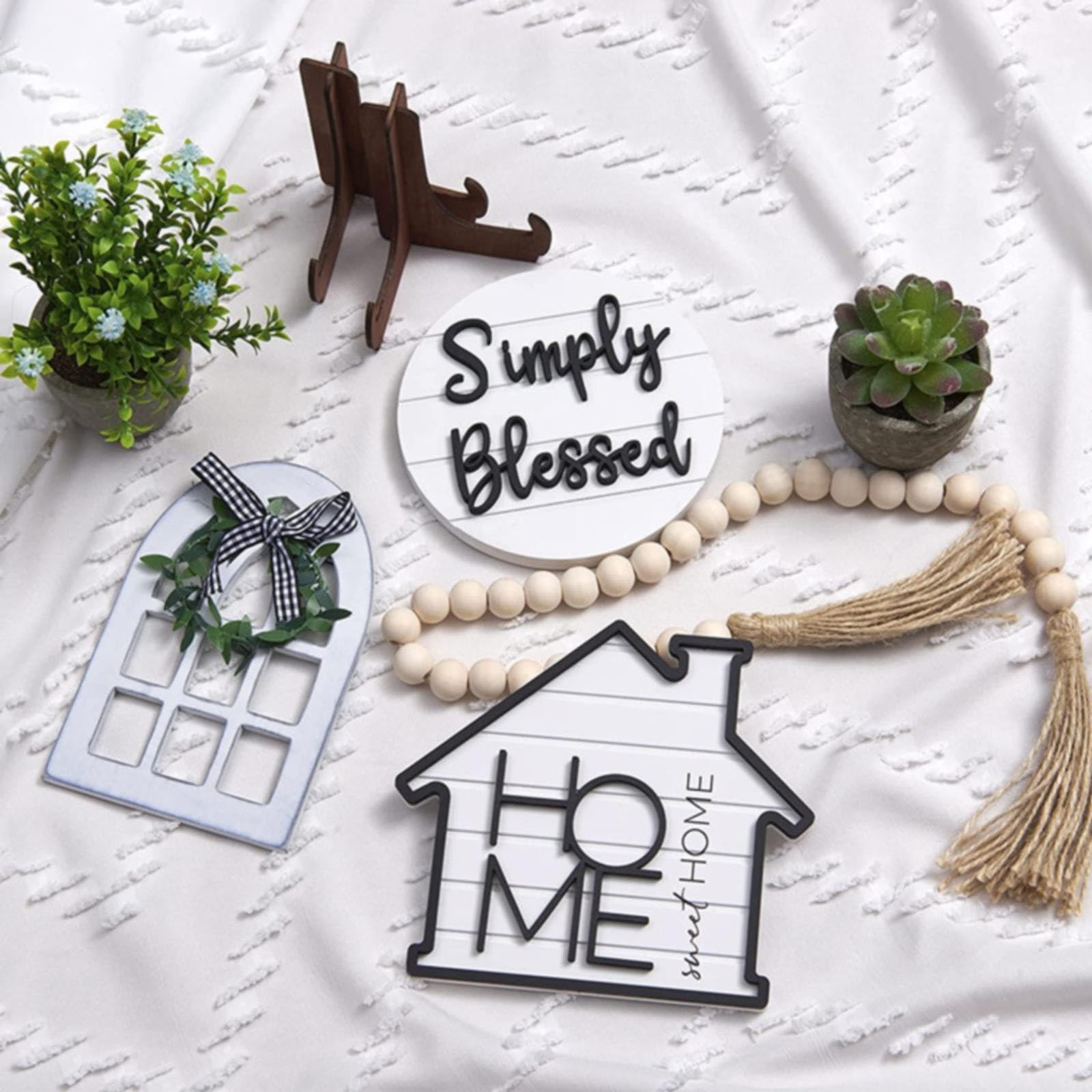 5 Pack Farmhouse Tiered Tray Decor Set, Home Family Tiered Decor with