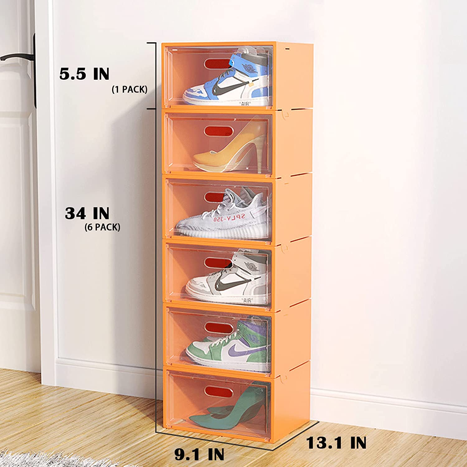Shoe Storage Boxes,12 Pack clear Plastic Stackable Shoe organizer