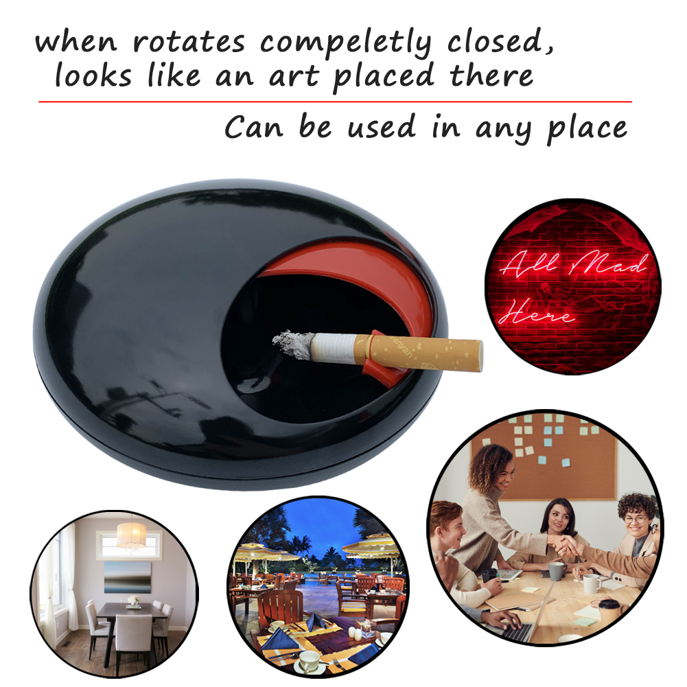 Glossy Black Ashtrays with Lid, 360 Degree Rotation Ashtray,Windproof