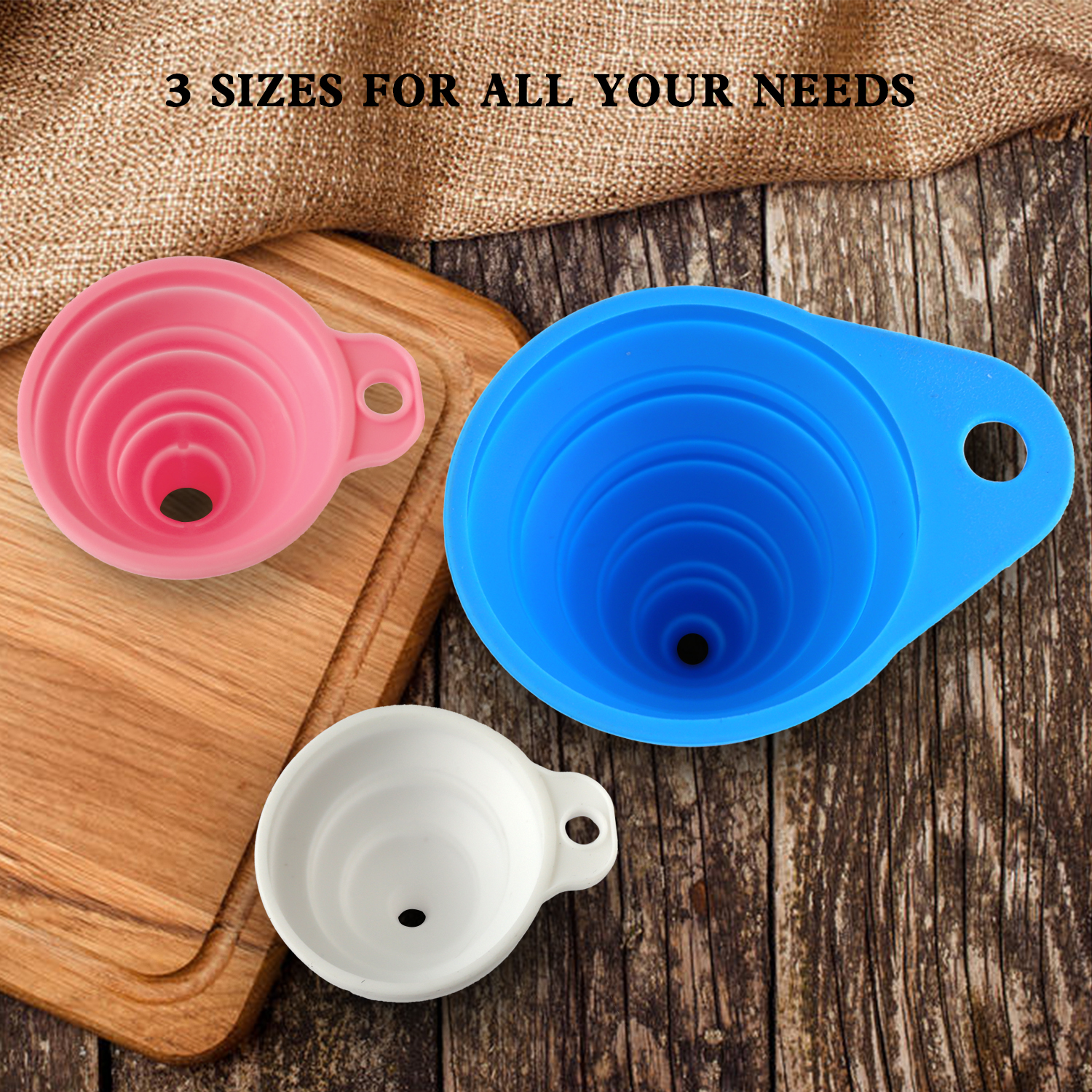 Collapsible Kitchen Funnel Set, Large/Medium/Small Size, 3PCS Silicone