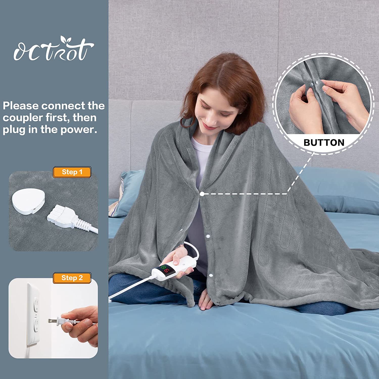 OCTROT Electric Blanket Heated Blanket Throw 50"x62",Fast Lap Heating