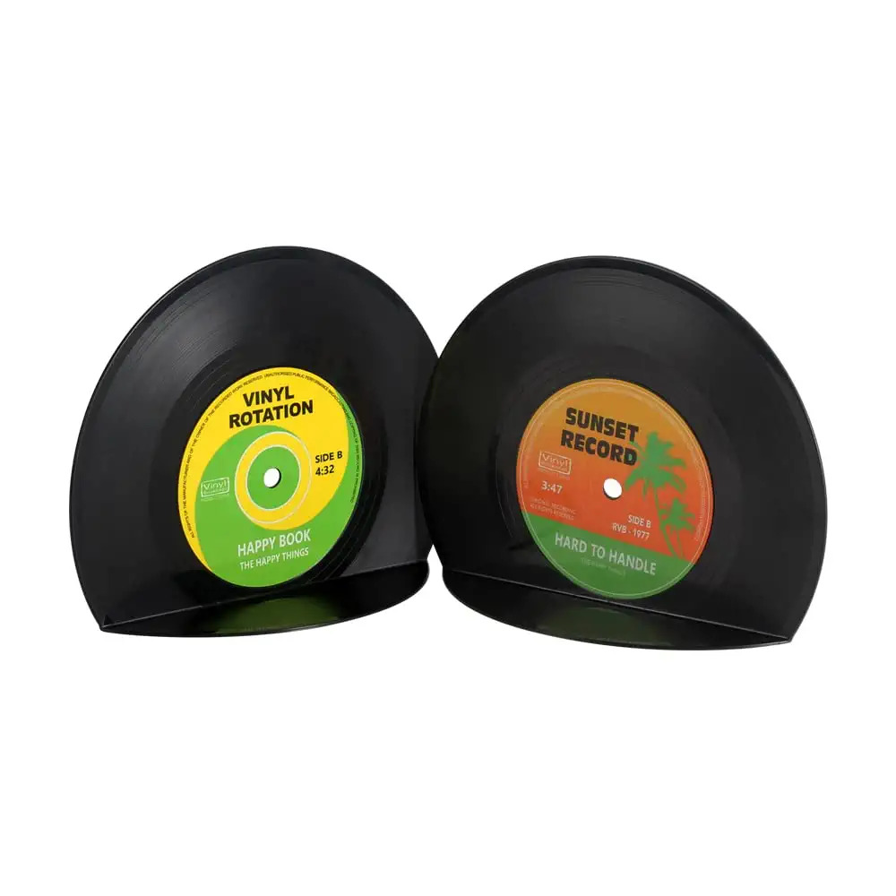 VinBee Retro Vinyl Bookends Black Record Book Ends Classic CD Vintage