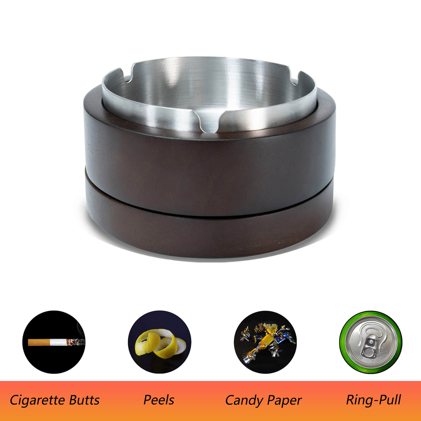 Ashtray for Weed, Wooden Ashtray with Lid & Stainless Steel Liner