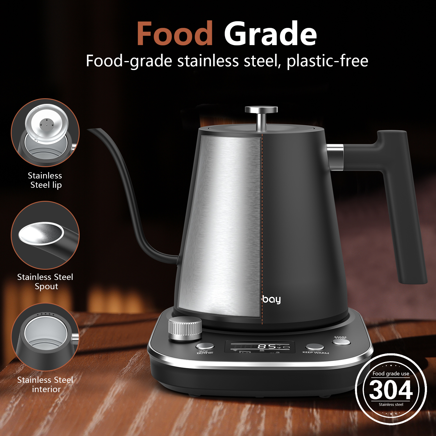 Nicebay Electric Gooseneck Kettle, Electric Kettle with Heating Base