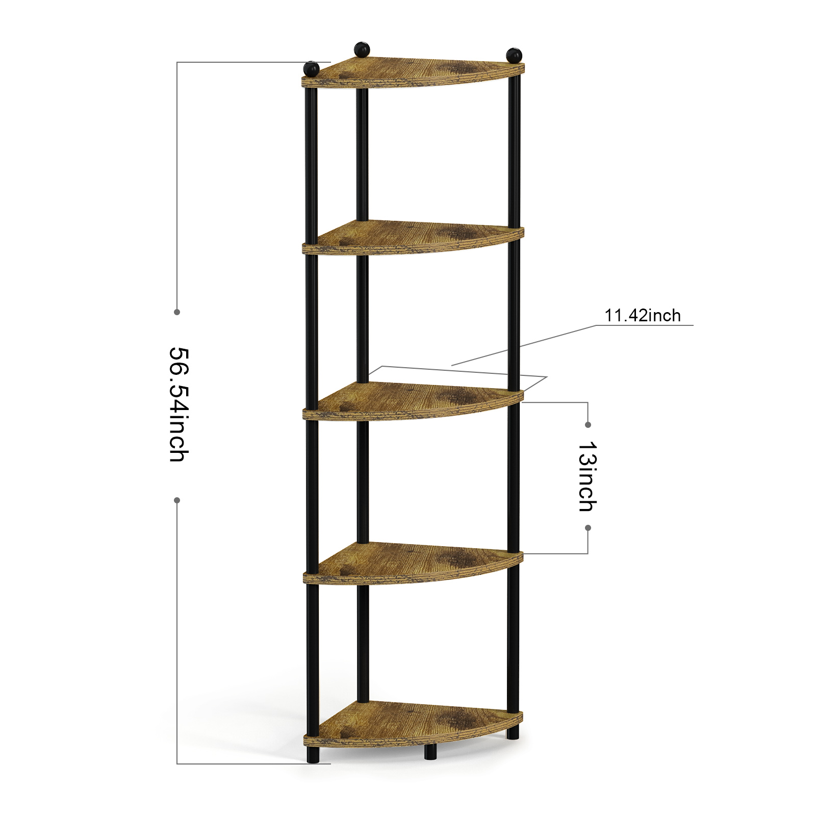Black Corner Shelf Stand for Living RoomWood Corner Shelving Unit 5