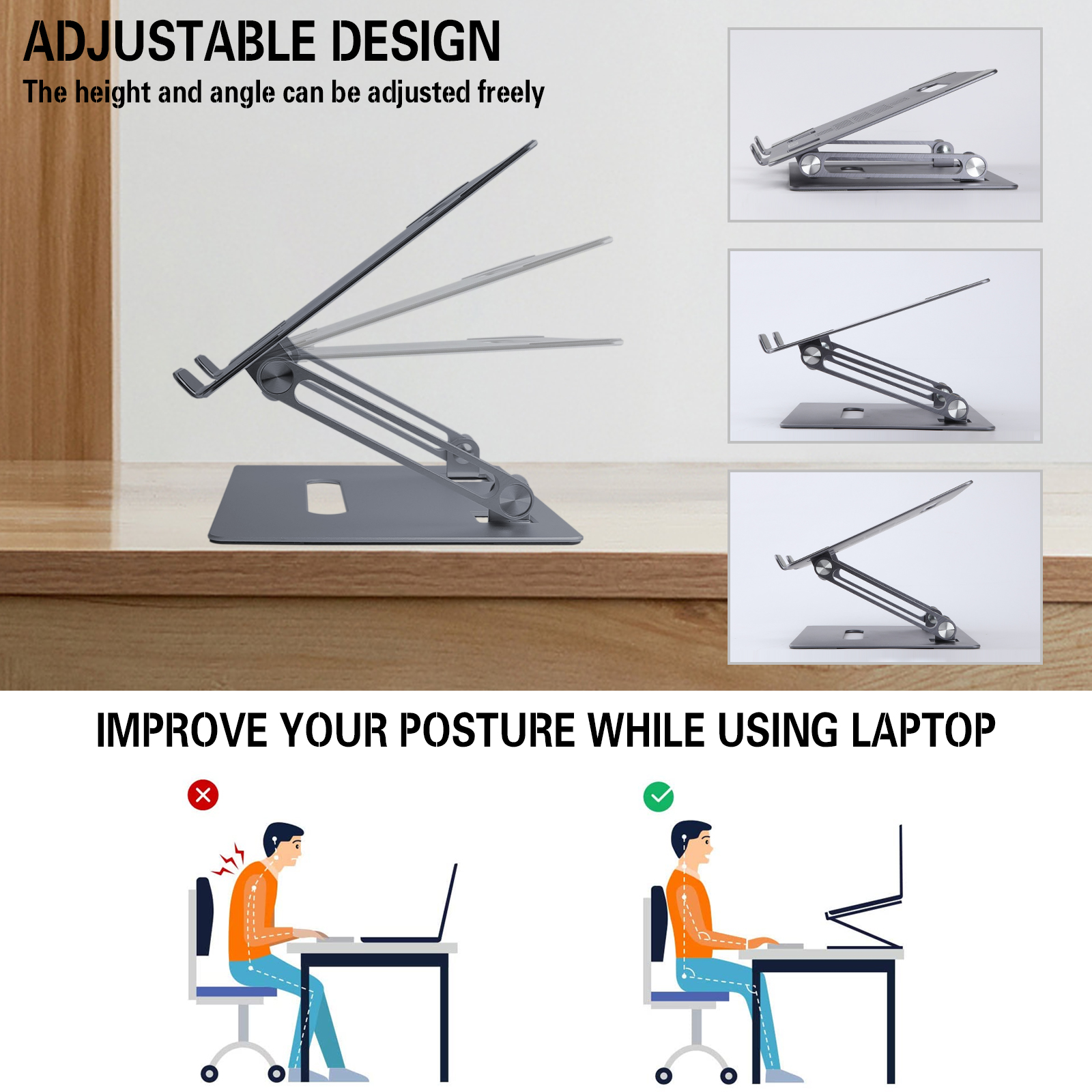 Adjustable Laptop Stand for Desk Ergonomic Aluminum Foldable Computer