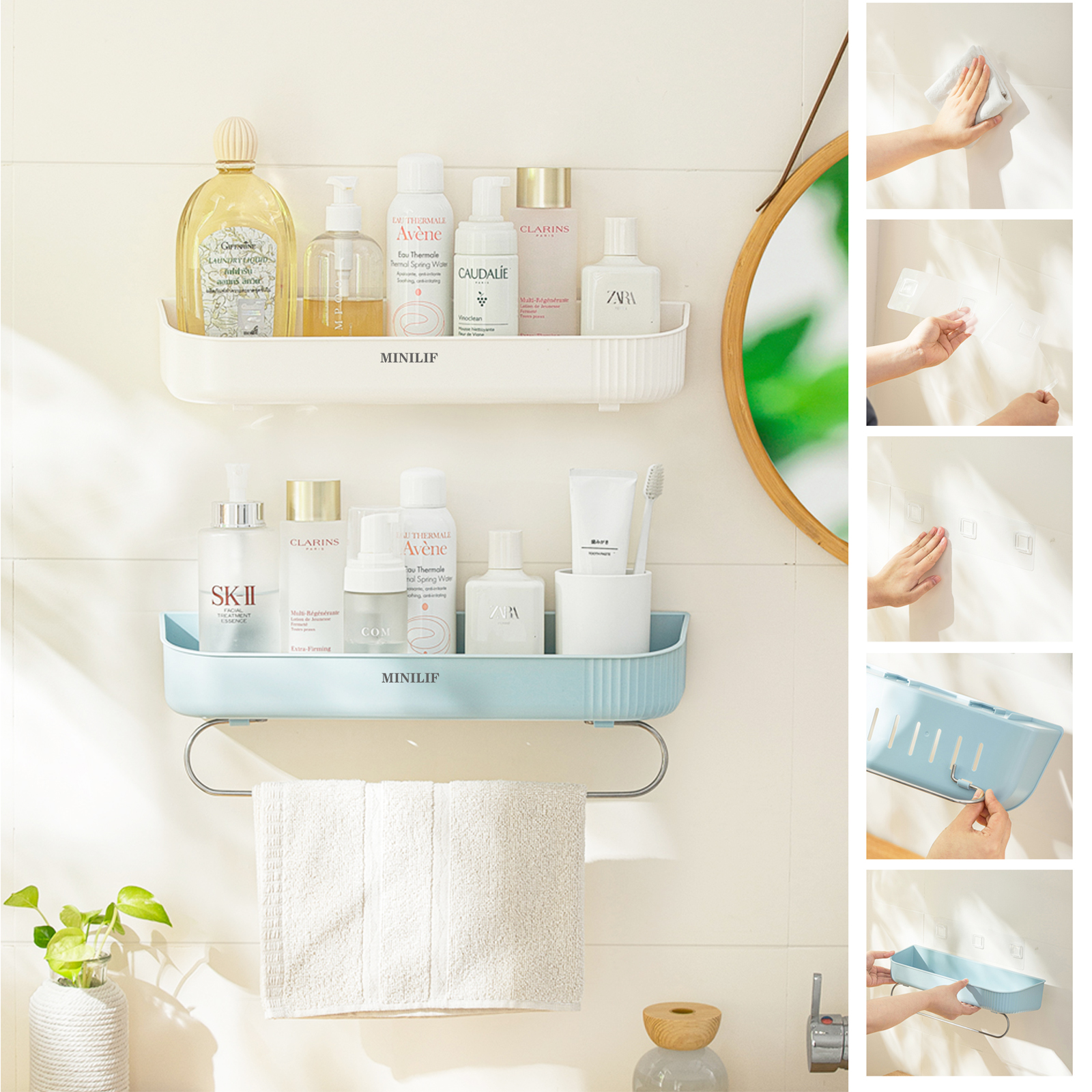 MINILIF Bathroom Caddy,Wall Mounted Bathroom Organizer,Towel Rack