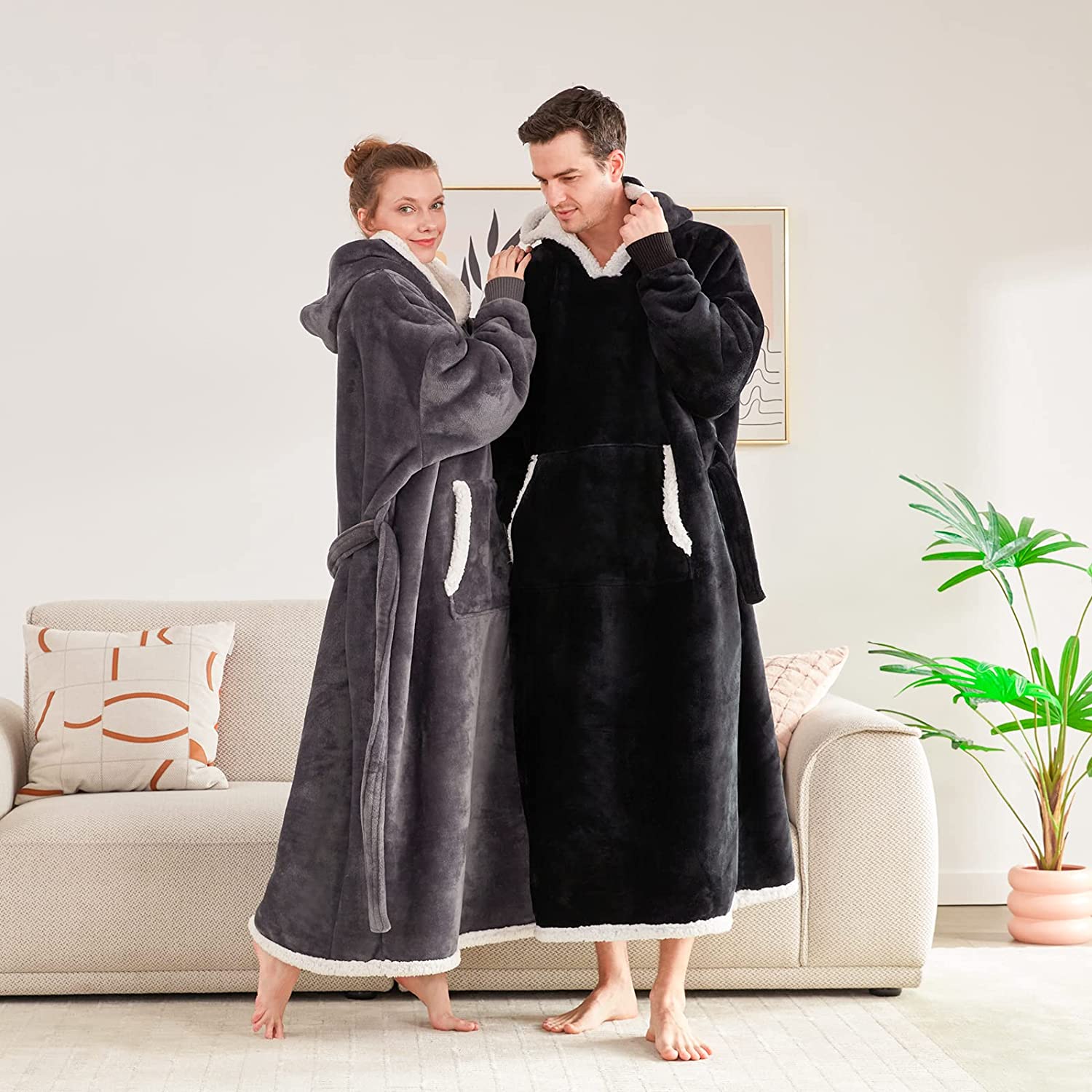 Touchat Wearable Blanket Hoodie, Flannel Sherpa Fleece Hooded Blanket