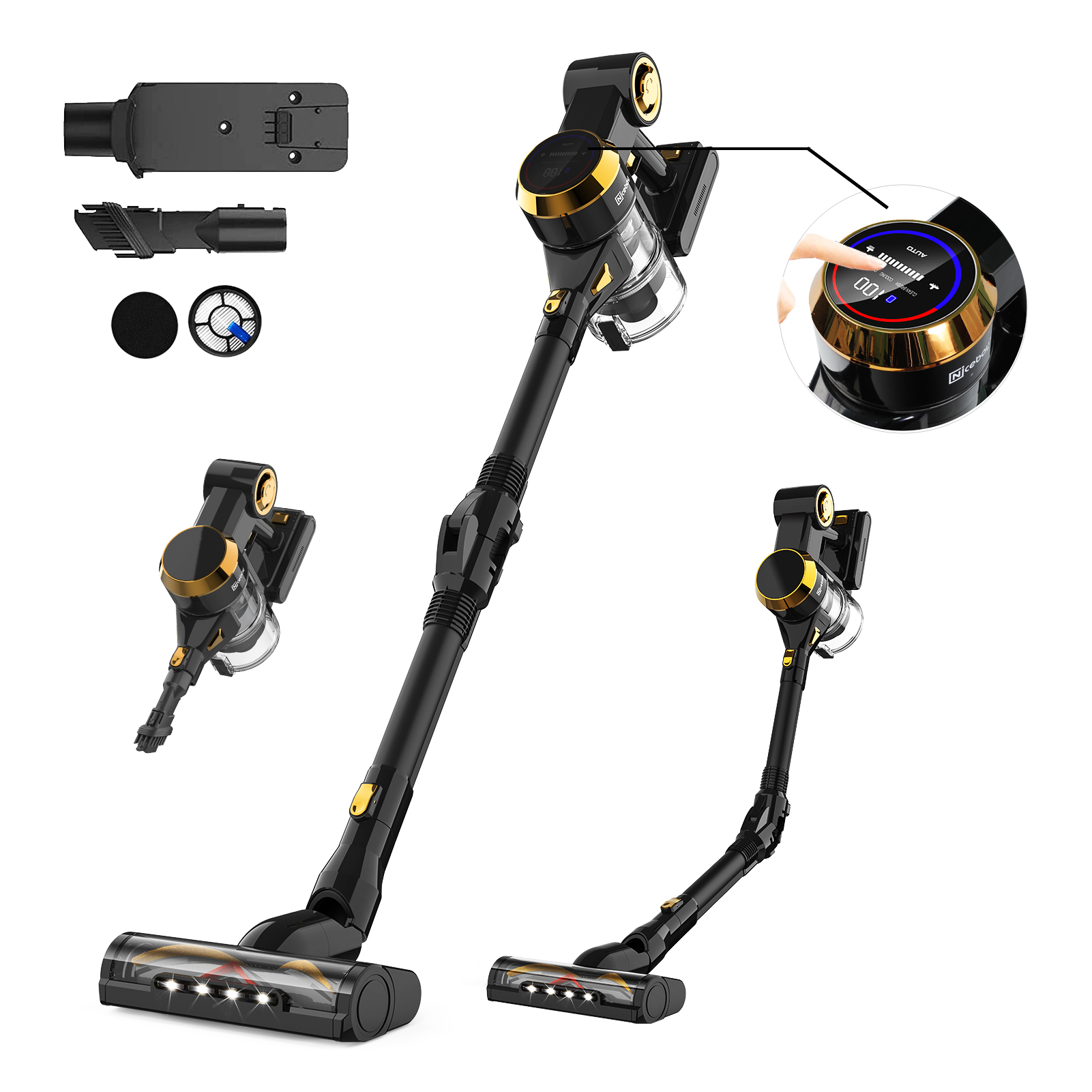 Cordless Vacuum Cleaner, 25kPa Suction Brushless Motor Cordless Stick