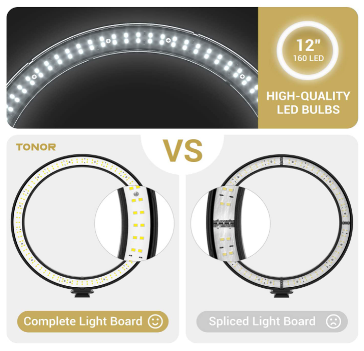 TONOR Overhead Ring Light Kit, 10" Ringlight with Heayy Duty Boom Arm