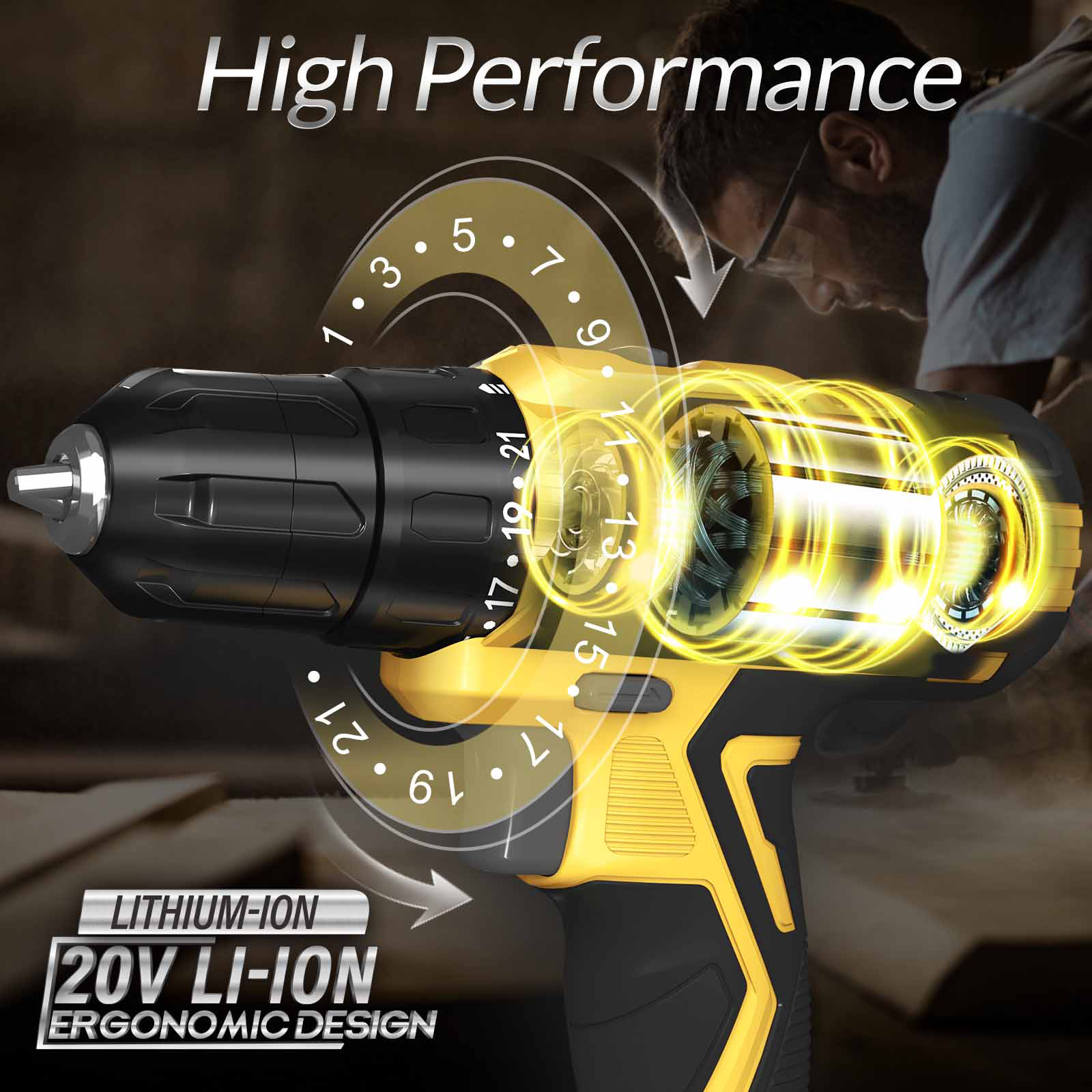 Walensee 20V Cordless Drill Set, Power Drill Driver with Variable Speed