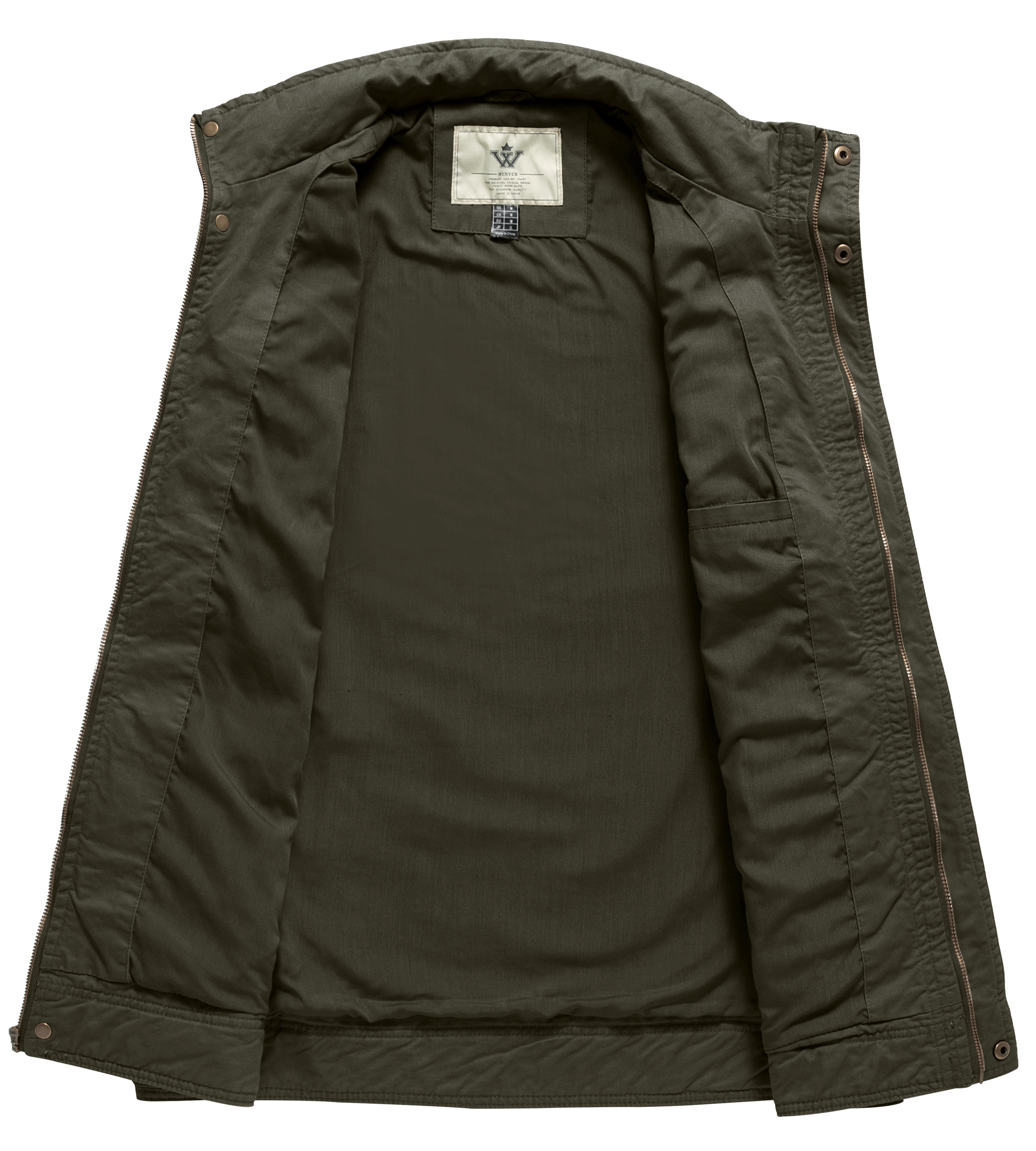 WenVen Men's Fall Lightweight Cotton Military Jacket Long Sleeve