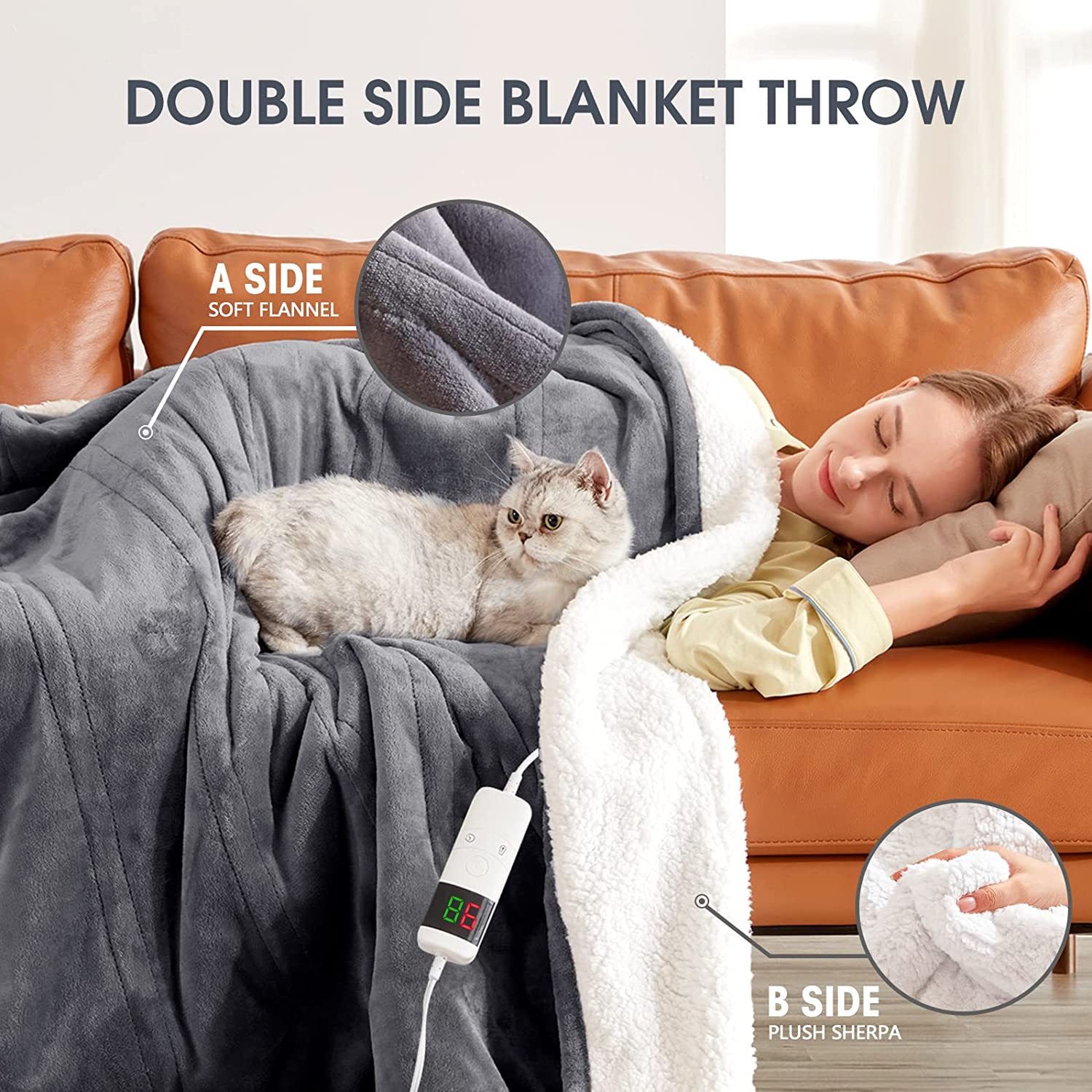 OCTROT Heated Electric Blanket Heating Sherpa Throw Size Blankets with