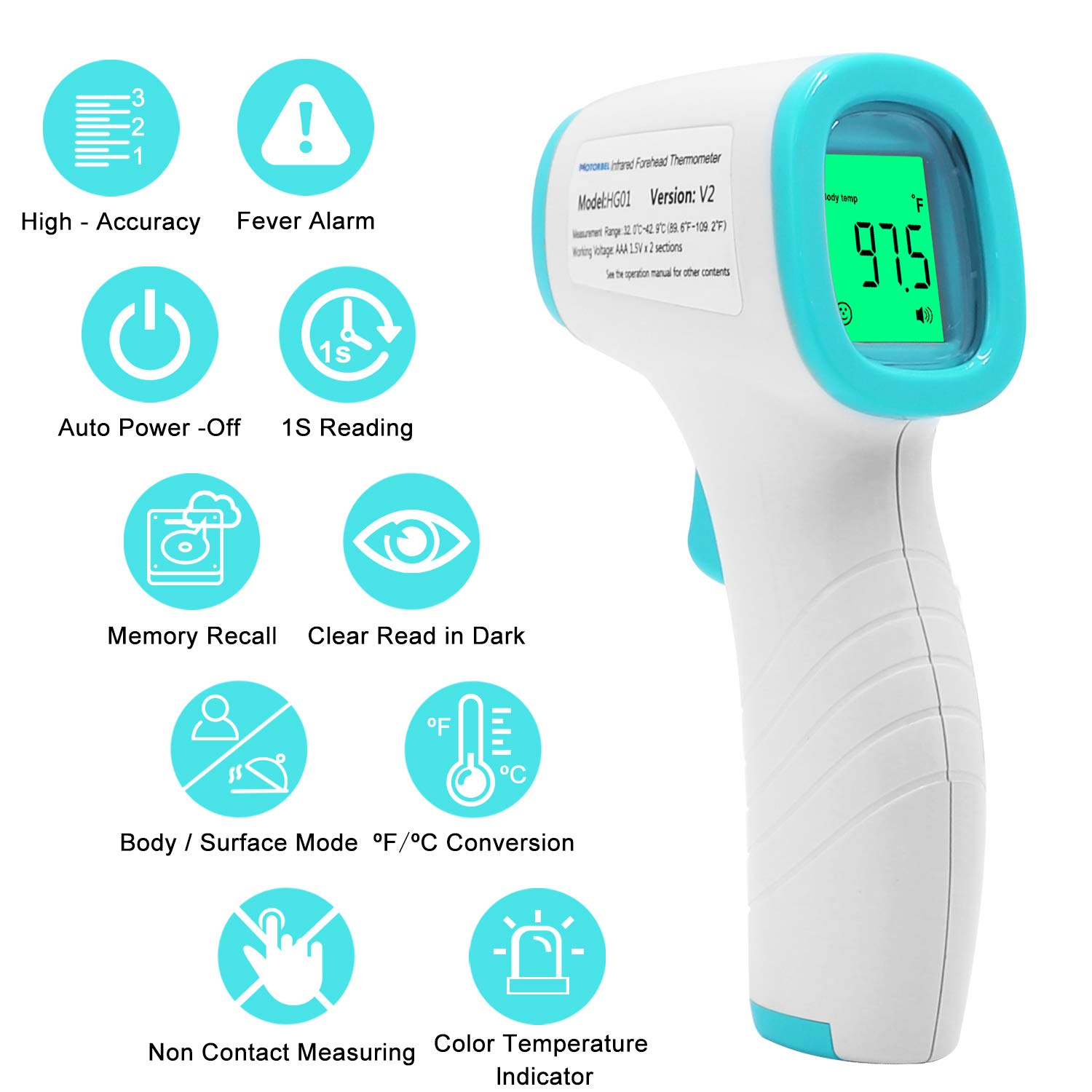 Forehead Thermometer for Adults, MOTORBEL NonContact Digital Infrared Thermometers, Forehead
