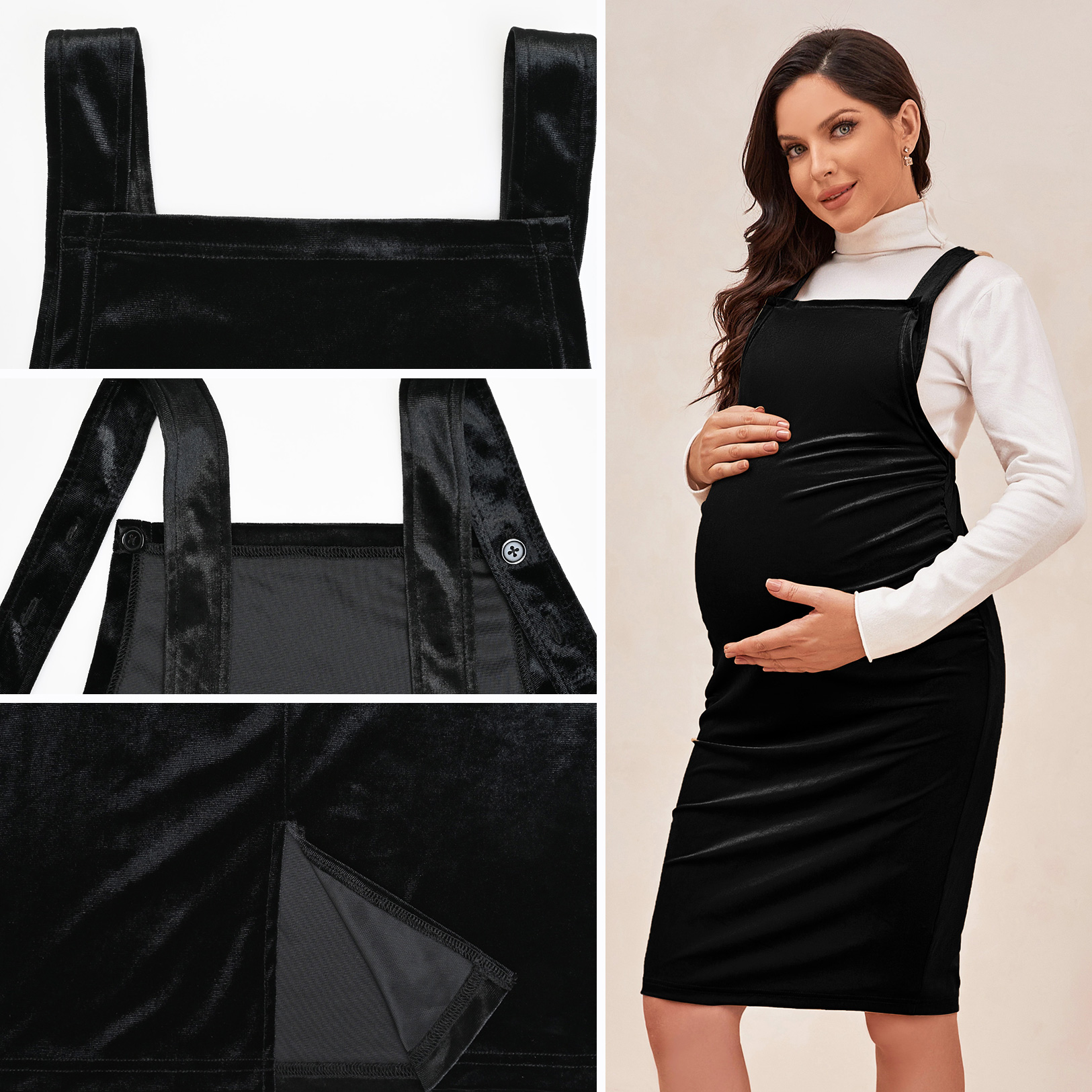 GINKANA Maternity Overall Dress Pregnancy Pinafore Bib Skirts Adjustable Straps Velour Maternity
