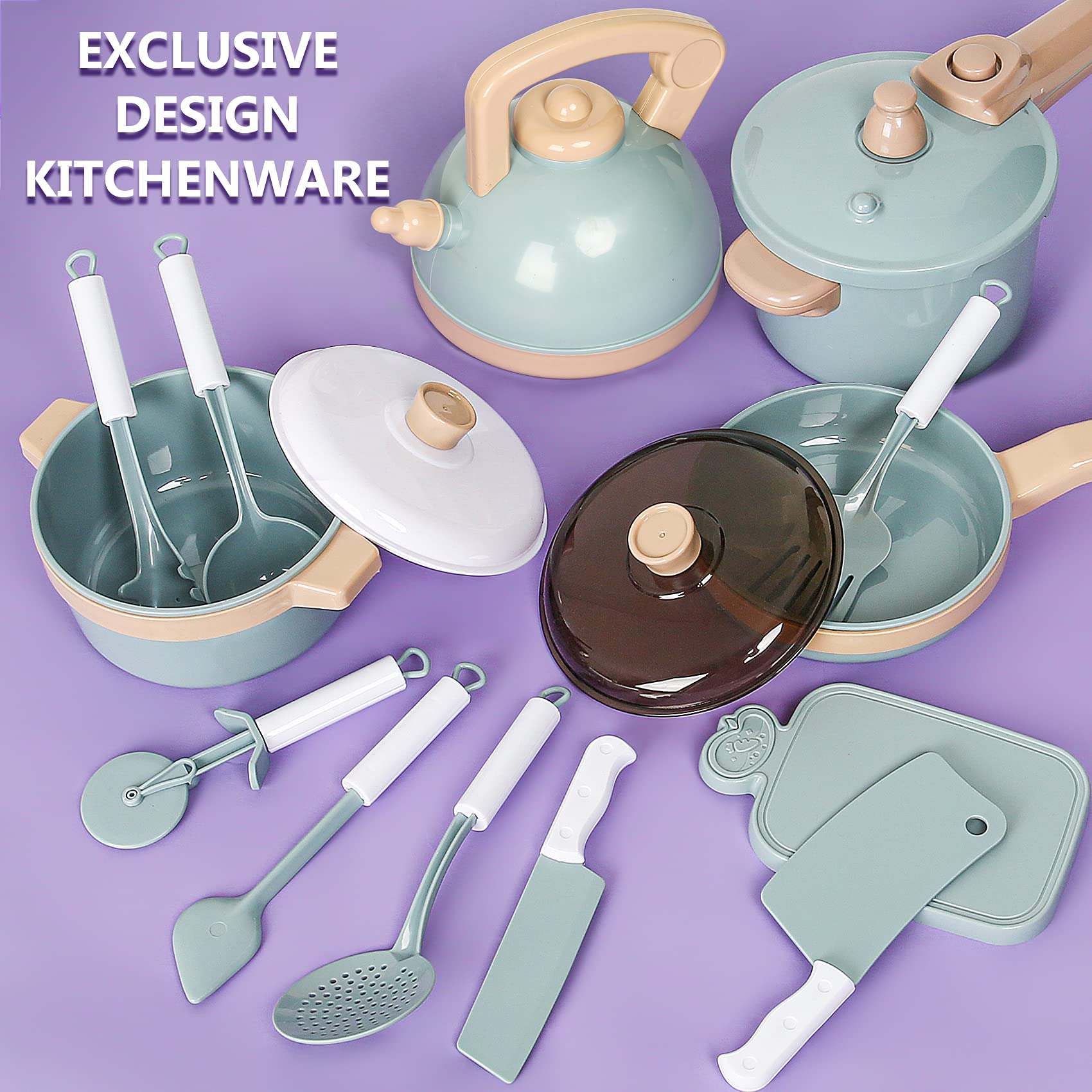 Shimirth Pretend Play Kitchen Accessories Playset, 38Pcs Kids Play