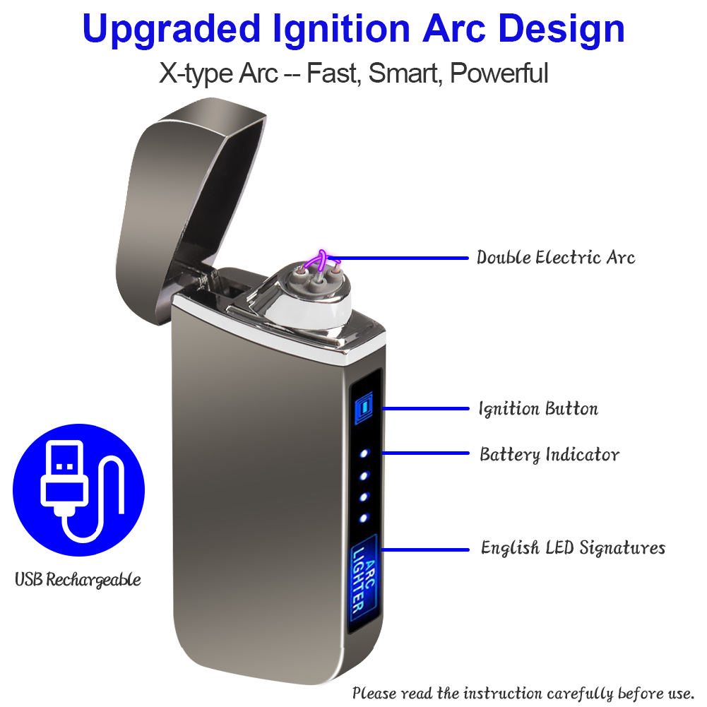 Hefeiyu Electric Lighter Rechargeable USB, USB Lighter with Dual Arc, Electric Lighter