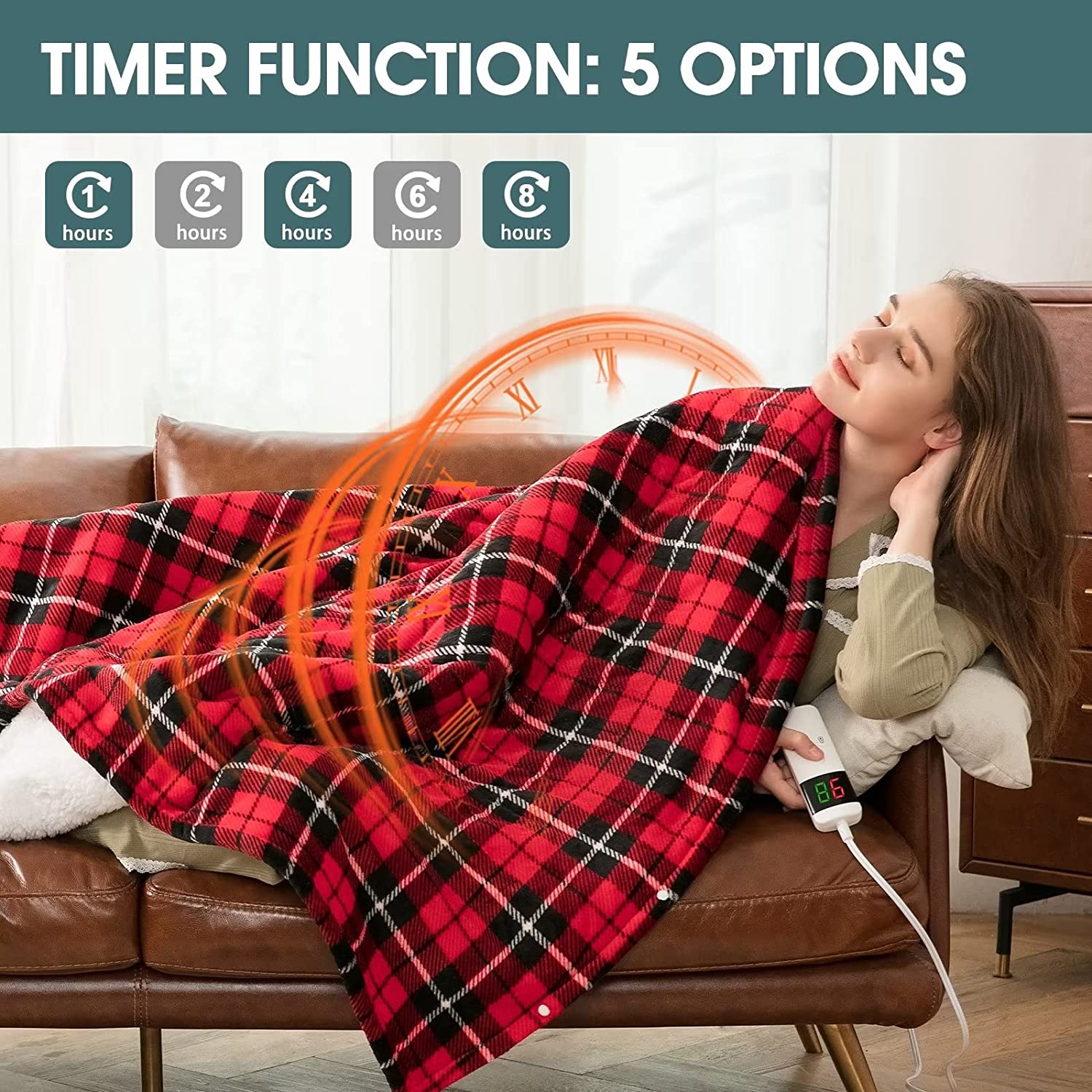 OCTROT Electric Heated Blanket, 10 Heating Level Throw Blanket & 5