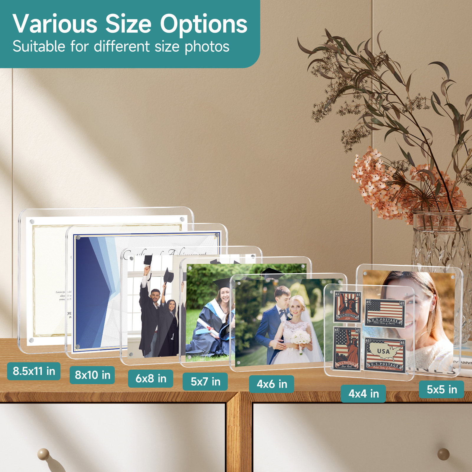 WHALE STORE 4x6 Acrylic Picture Frames 3 Pack, Clear Frameless 4x6