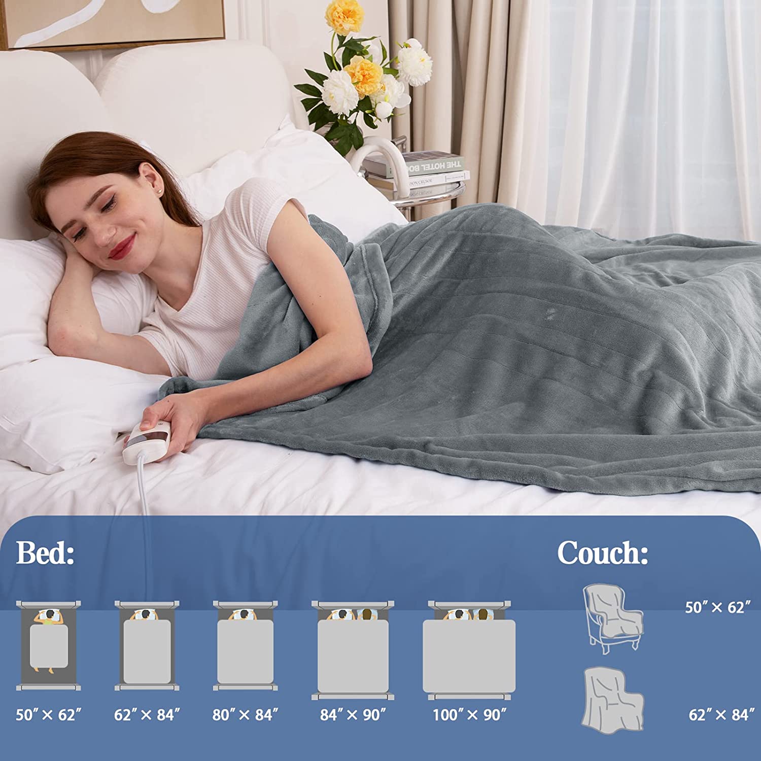 greenoak Heated Electric Blanket Twin Size 62”×84” for Home Bed