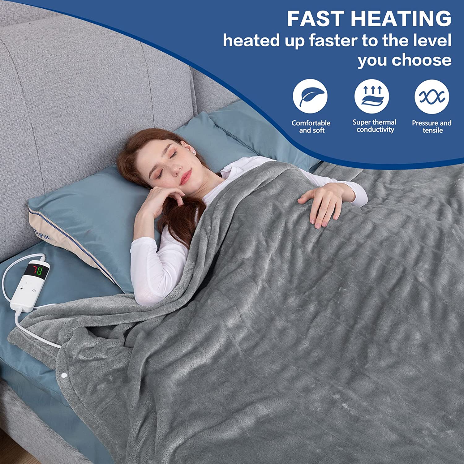 greenoak Heated Electric Blanket Twin Size 62”×84” for Home Bed