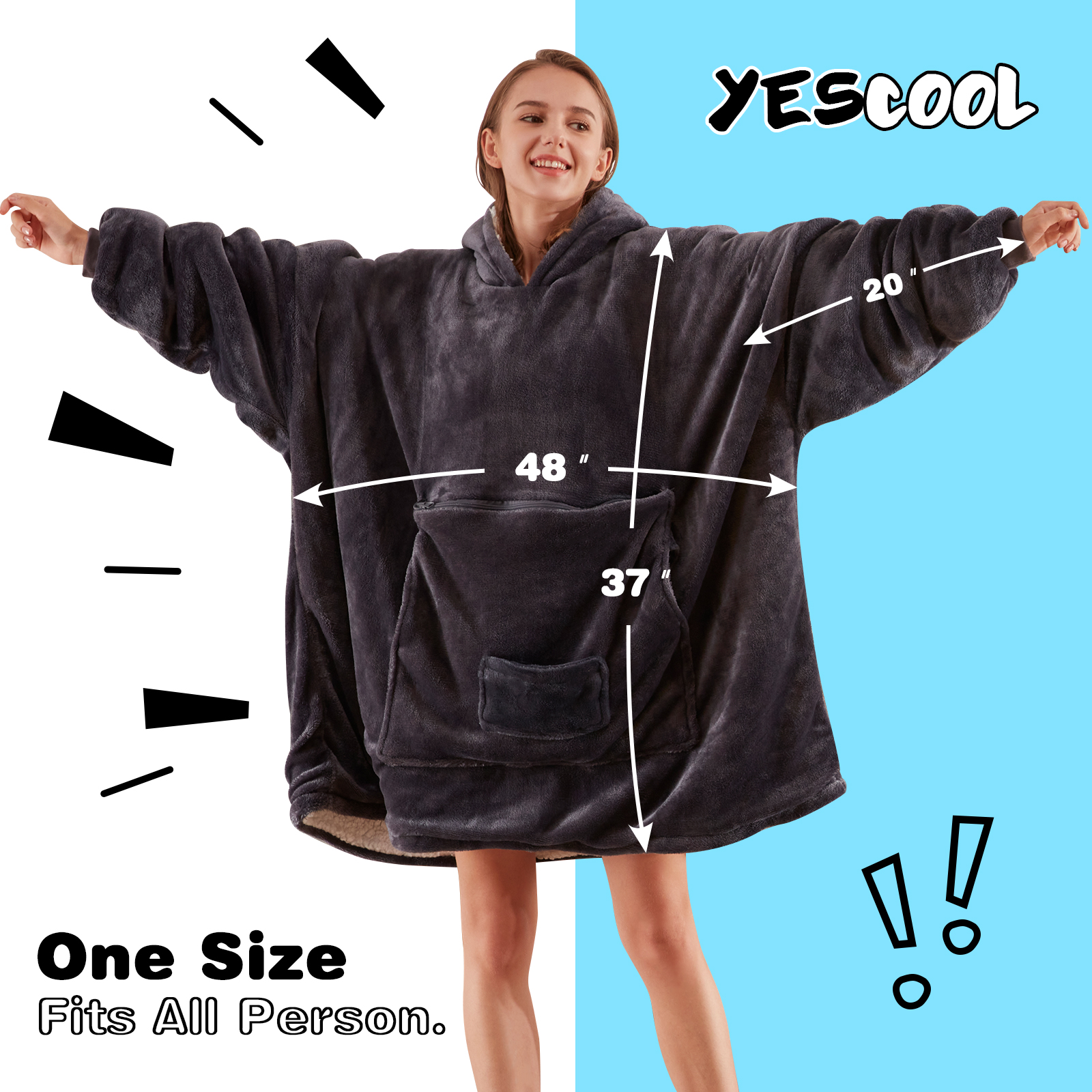 yescool Wearable Blanket Hoodie, Oversized Sherpa Hooded Blanket