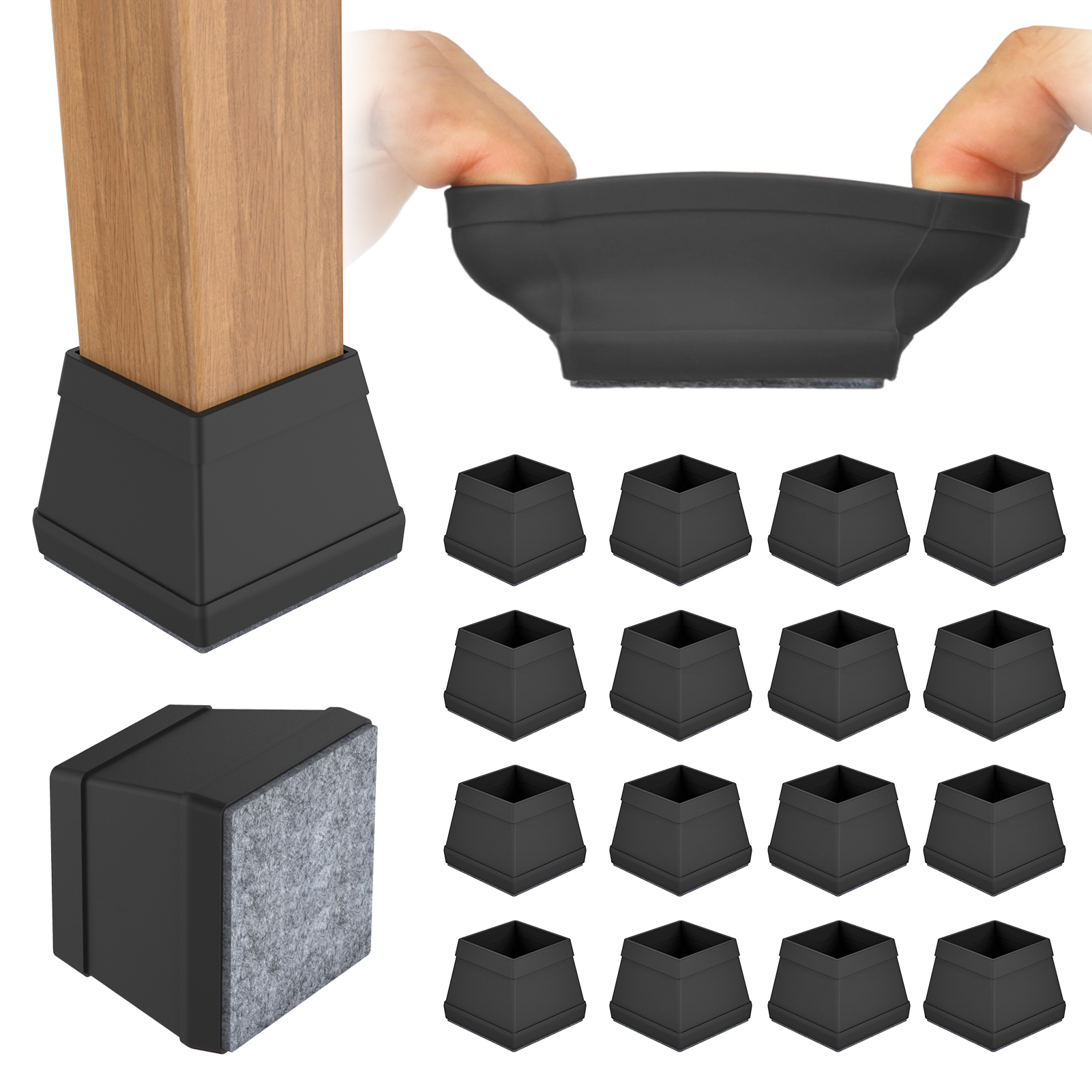 CHWM 16 Pcs Square Chair Leg Covers, Table Leg Protectors,(1 Inch Black).