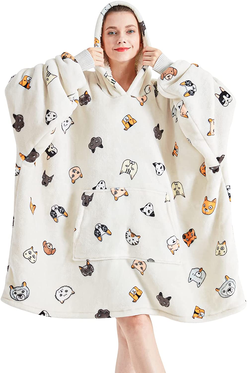 Touchat Wearable Blanket Hoodie, Oversized Sherpa Blanket Sweatshirt