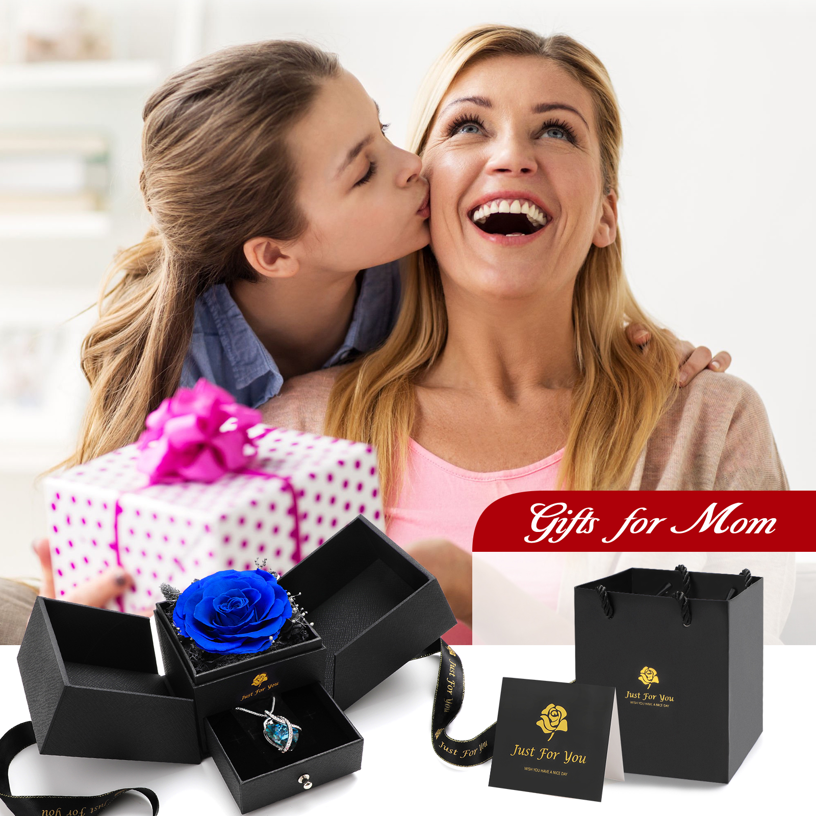 S SIVERY Gifts for Wife Mom Women Preserved Blue Real Rose Gift with