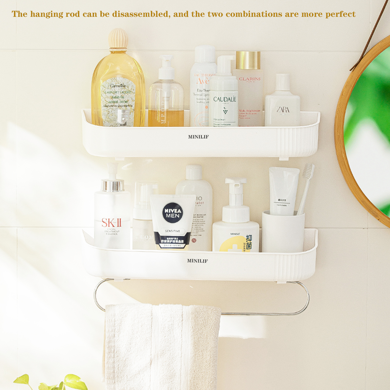 MINILIF Bathroom Caddy,Wall Mounted Bathroom Organizer,Towel Rack