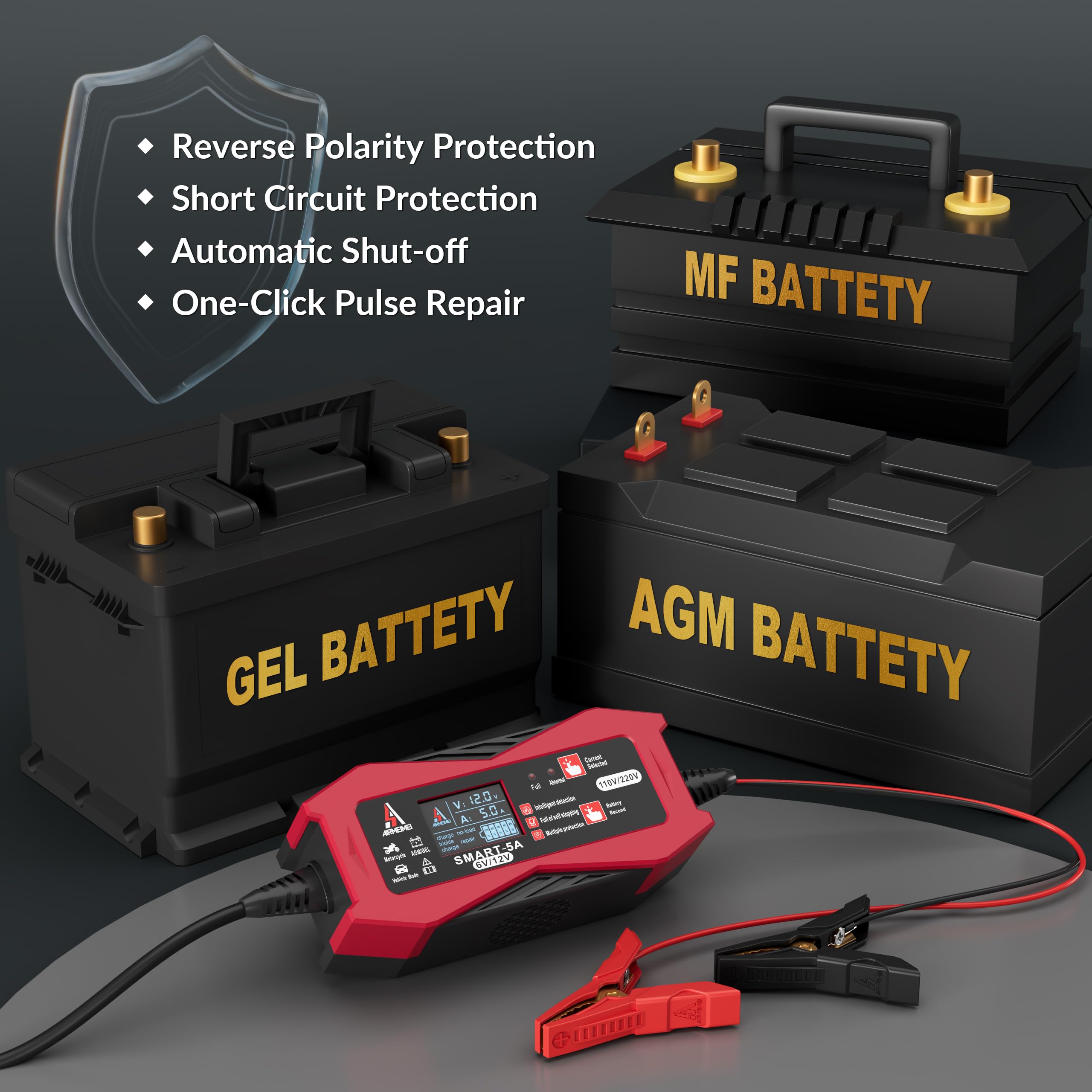 3 IN1 Smart Car Battery Charger 1A/2A/5A,Automotive Battery Charger 6V