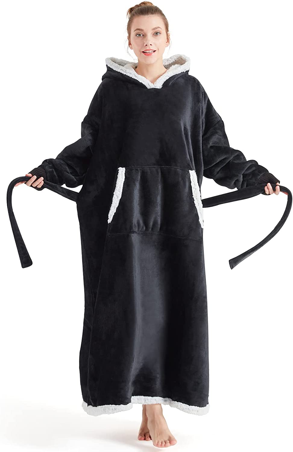 Touchat Wearable Blanket Hoodie Blanket, Flannel Sherpa Fleece Comfy Blanket Hoodie, Oversized