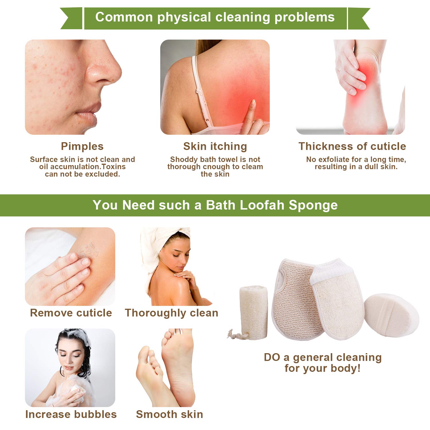 ATTEASAY Natural Loofah Sponge, Premium Exfoliating Shower Loofa Body