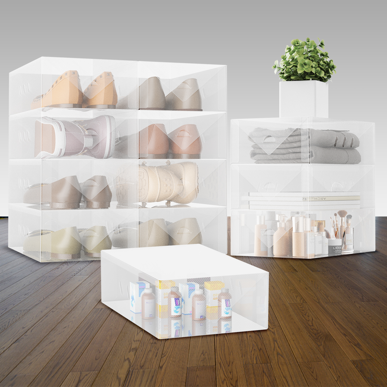 12 Pack Women's Shoe Box Clear Plastic Stackable - Shoes Organizer for ...