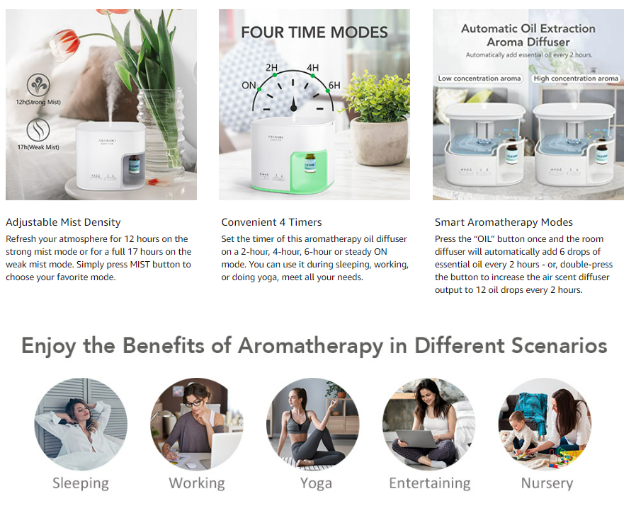 ASAKUKI Essential Oil Diffuser with Automatic Add Oil Design, 17 Hours