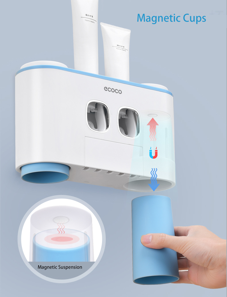 MOPMS Wall Mounted Toothbrush Holder Bathroom Toothpaste Dispenser with 4 Cups, 5 Brush Slots