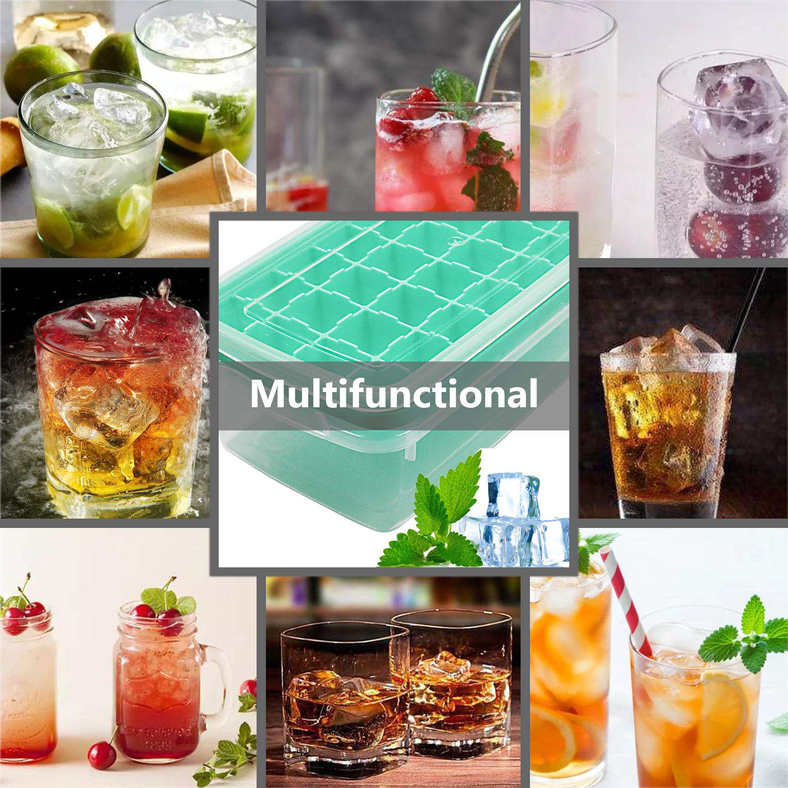 witice Ice Cube Tray With Lid and Bin 36 Nugget Silicone Ice Tray For