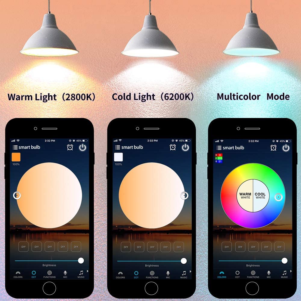 Smart Light Bulb with Remote, A19 9W (80w Equivalent) White and Color