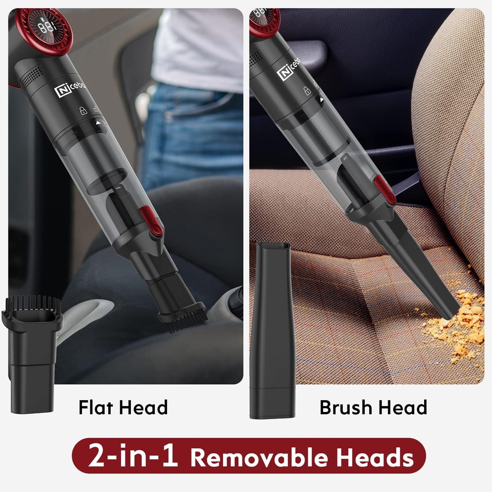 Nicebay Cordless Handheld Vacuum Cleaner, 15KPA Strong Suction Portable Hand Vacuum Cleaner, LED