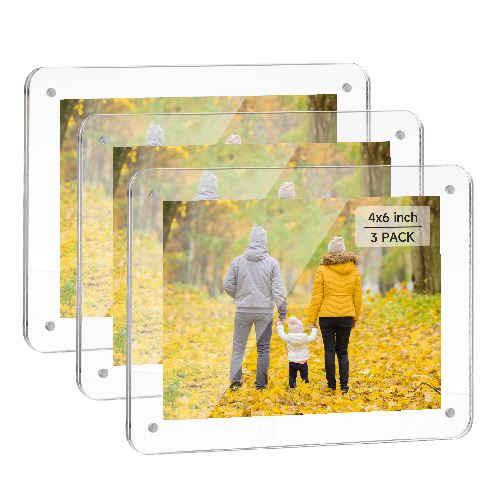 WHALE STORE 4x6 Acrylic Picture Frames 3 Pack, Clear Frameless 4x6