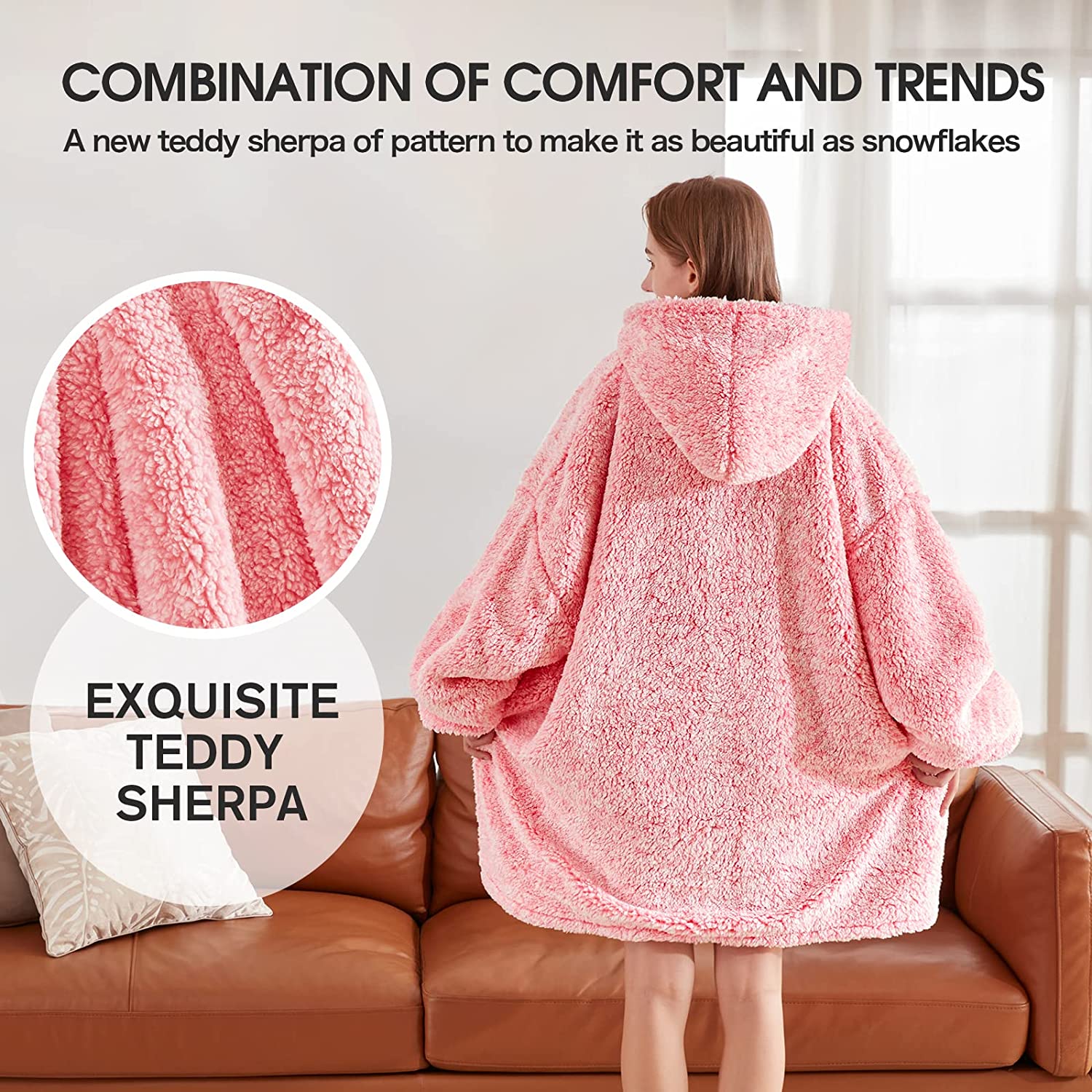 greenoak Blanket Hoodie Oversized Sherpa Wearable Blanket Sweatshirt