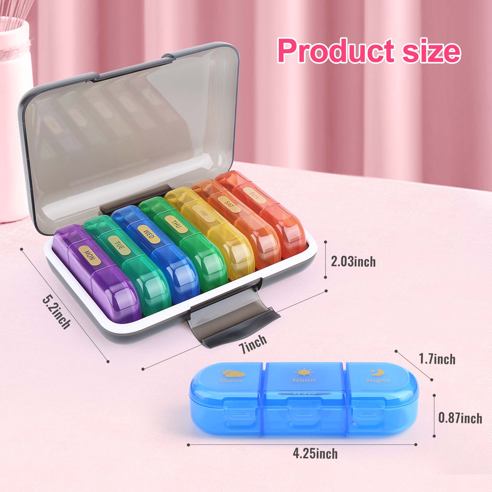 FGcase Weekly Pill Organizer - 21 Compartments, 3 Times Daily, Travel Case Included