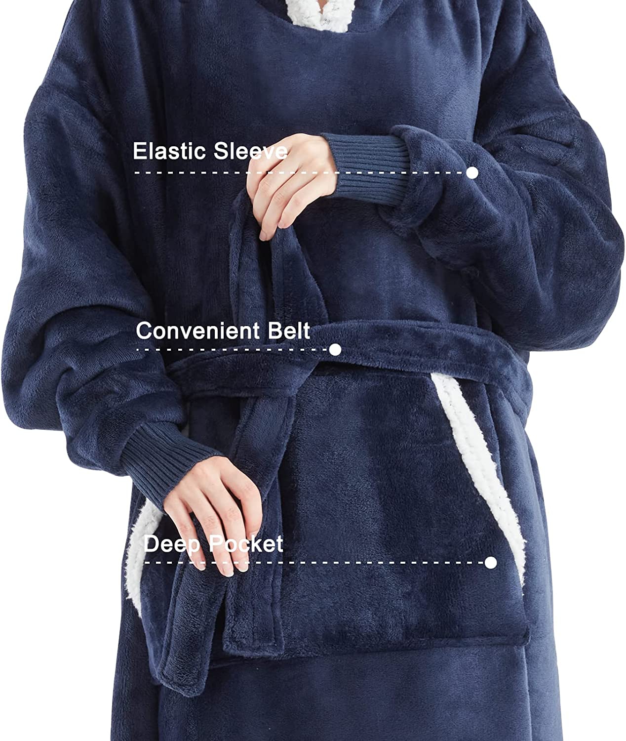 Touchat Wearable Blanket Hoodie Blanket, Flannel Sherpa Fleece Comfy Blanket Hoodie, Oversized
