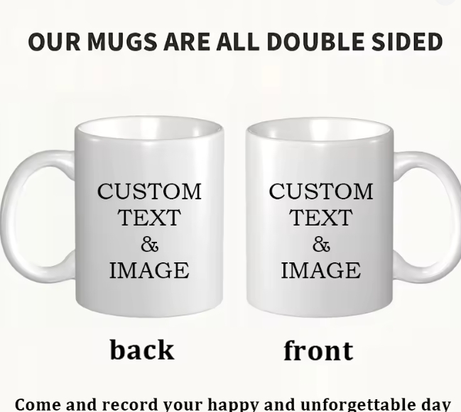 Custom coffee mug, personalized photo/text design, Christmas pattern ...
