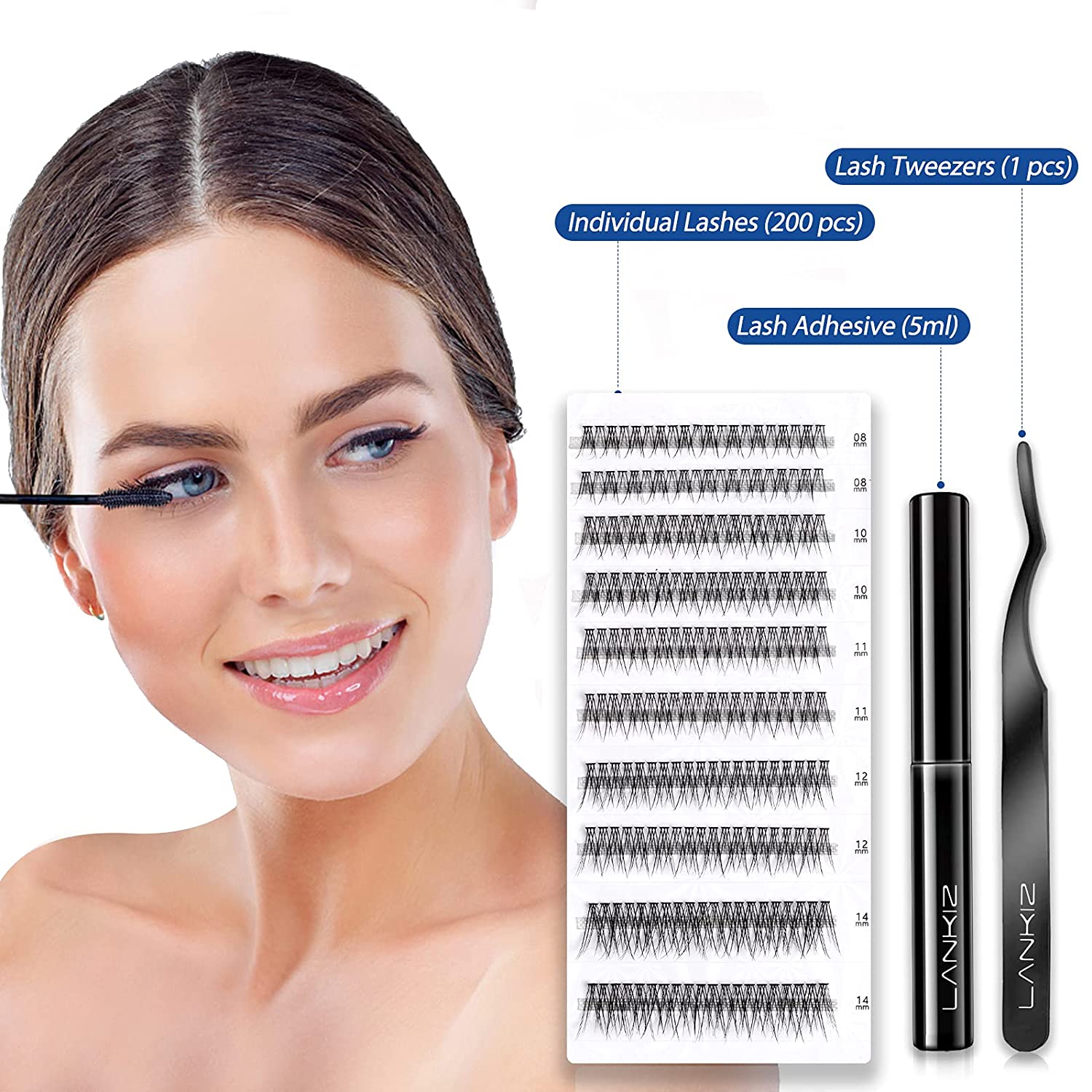 LANKIZ Eyelash Extension Kit, Individual Lashes Kit, 200 Clusters C