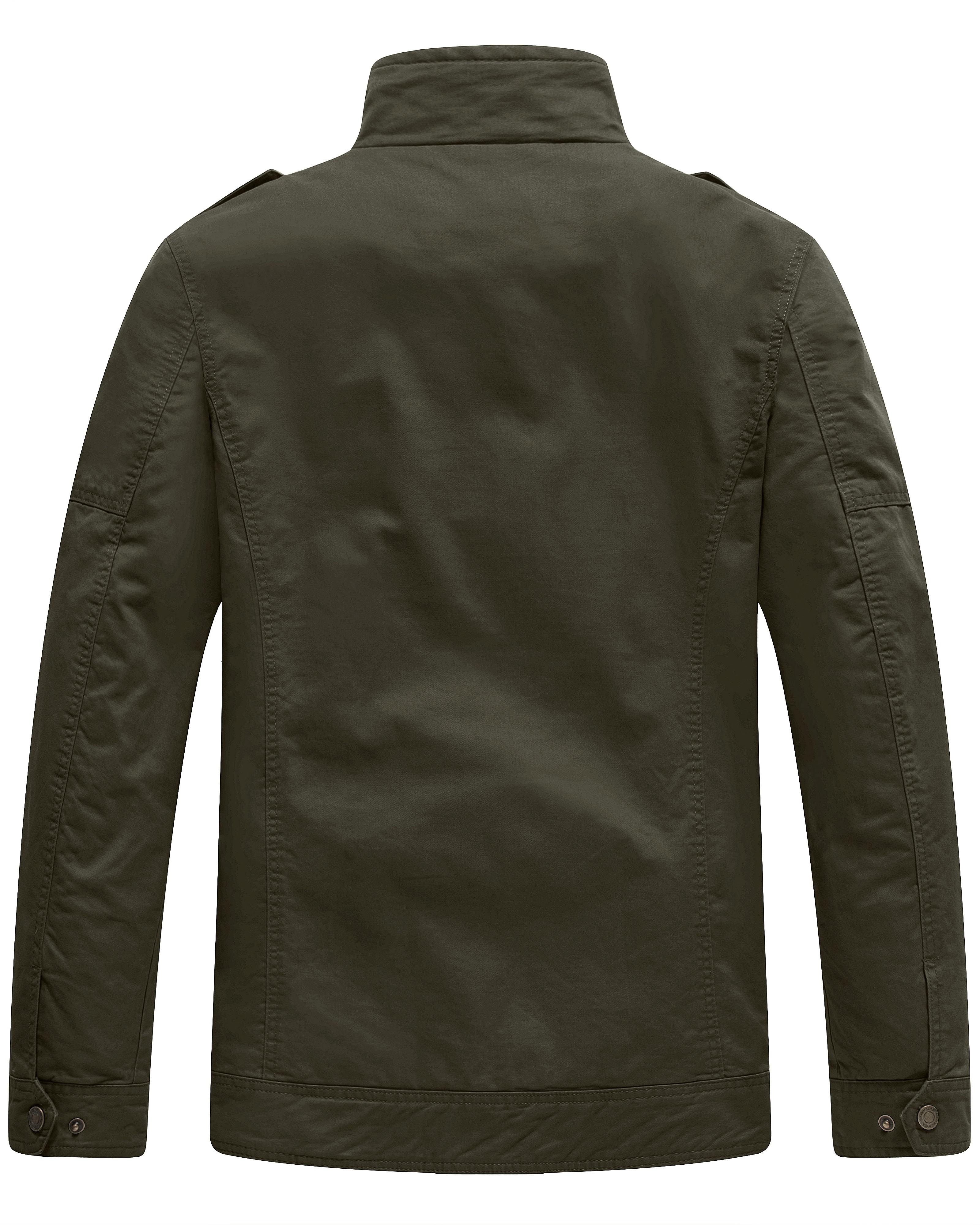 WenVen Men's Fall Lightweight Cotton Military Jacket Long Sleeve