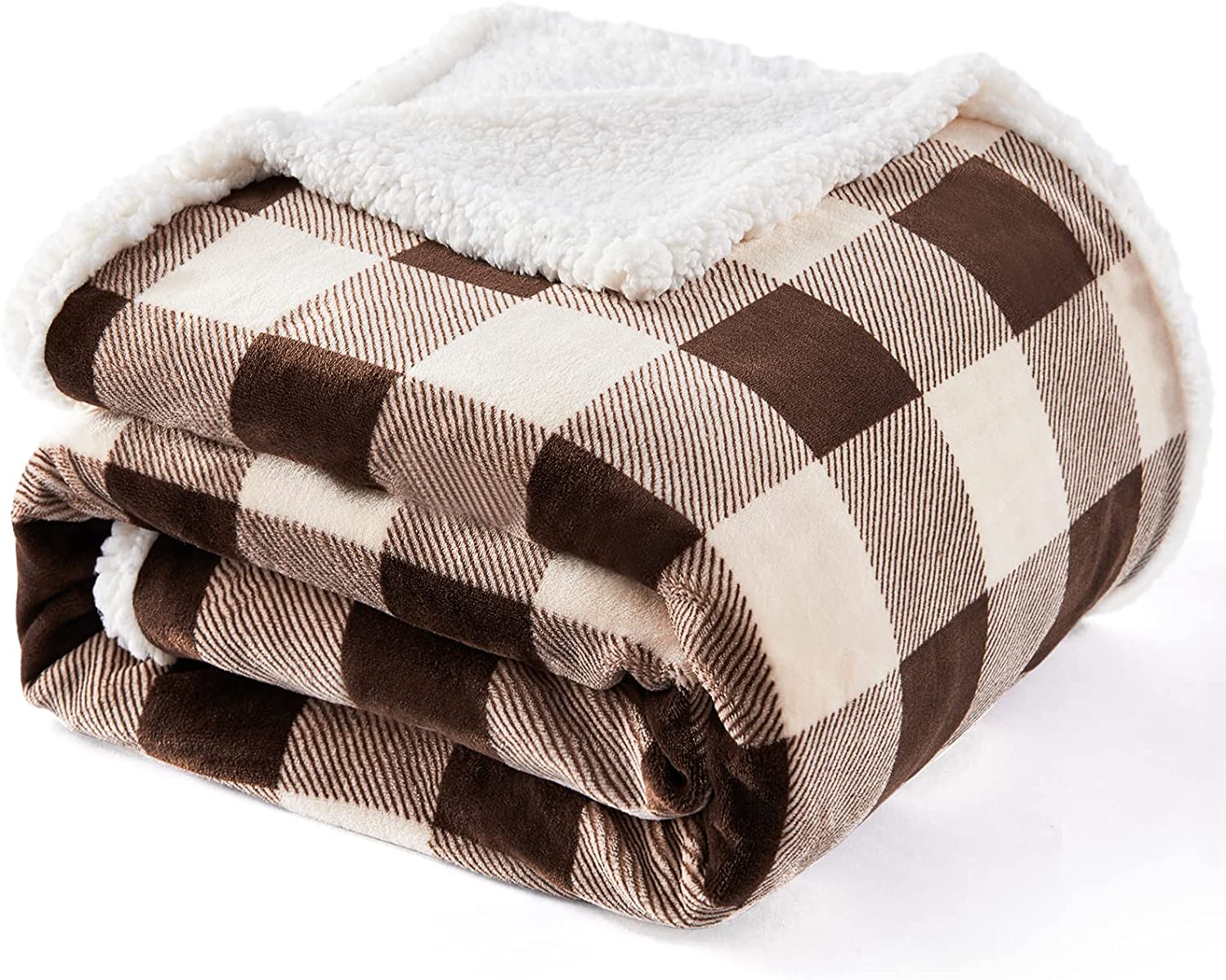 Touchat Sherpa Plaid Throw Blanket(60" X 70", Plaid Green), Fuzzy