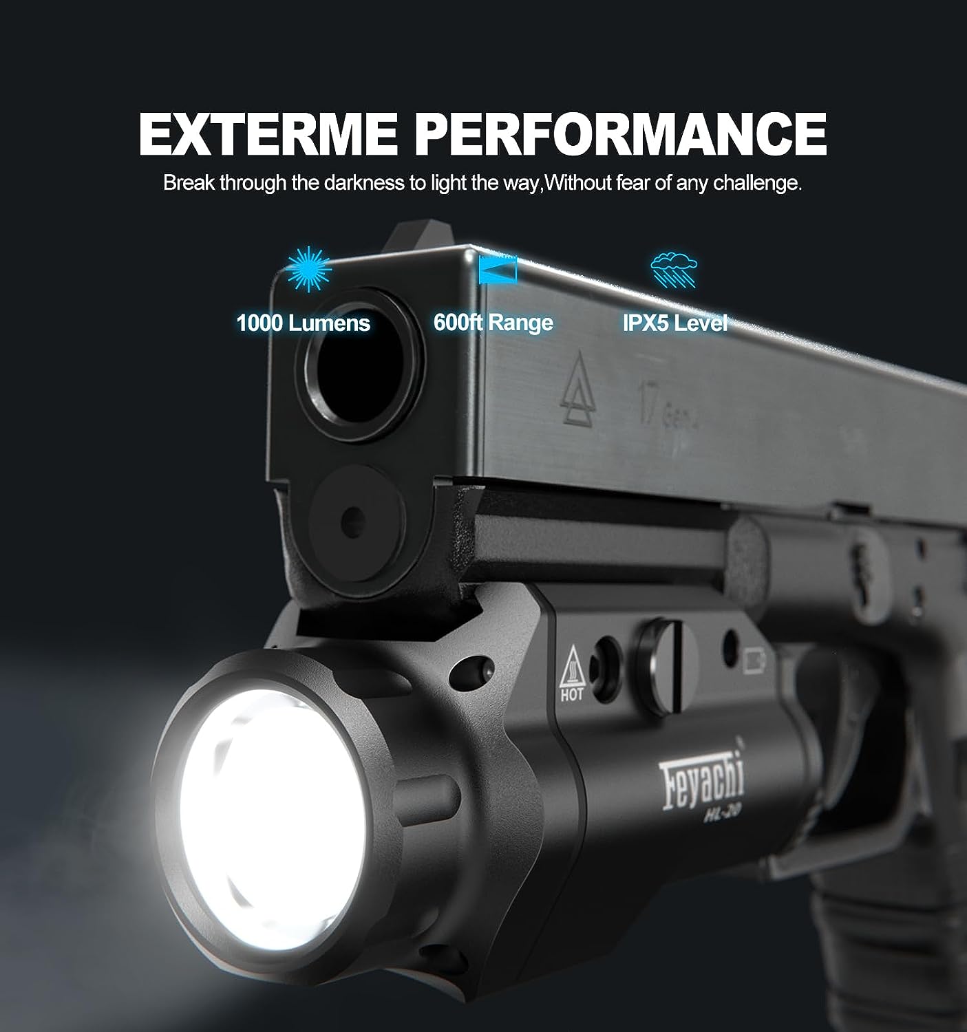 Feyachi HL20 Pistol Light 1000 Lumen Upgrade LED Weapon Light Compact